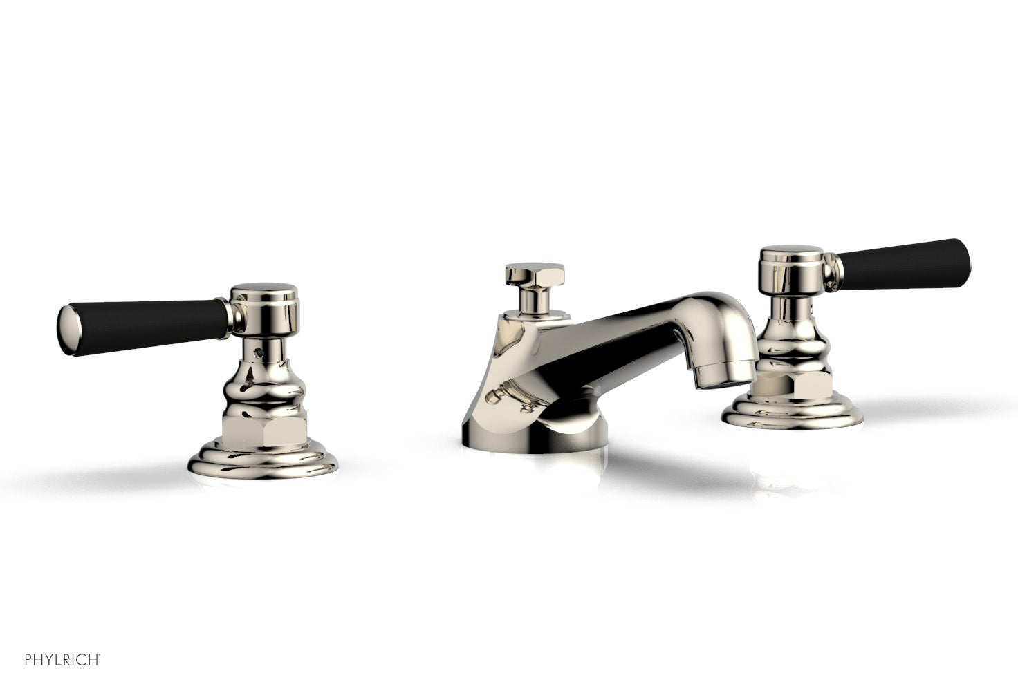 HEX TRADITIONAL Widespread Bathroom Faucet - Satin Black Finish with Lever Handles (Model 500-02) - Perfect for Modern Vanities and Powder Rooms