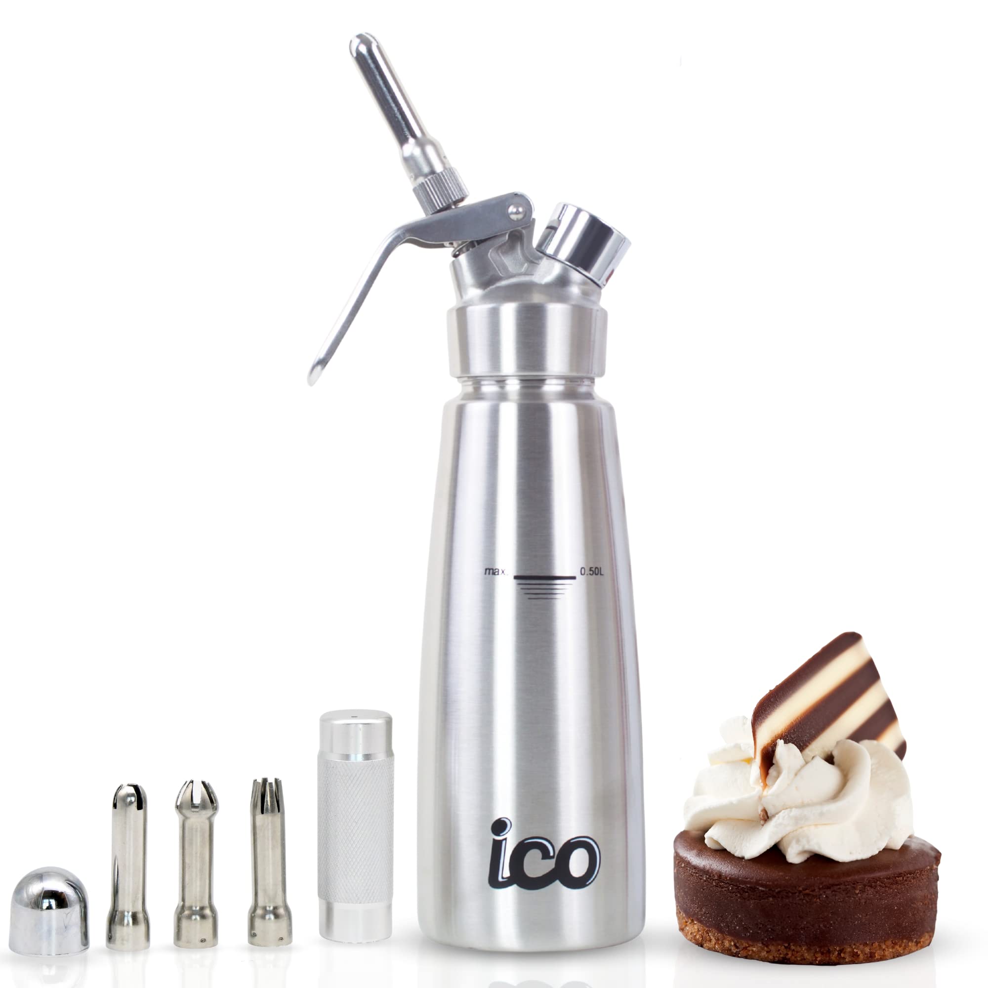 Professional Stainless Steel Whipped Cream Dispenser 0.5L (1 Pint) - Perfect for Homemade Whipping Cream, Desserts, Dips, Sauces, Infused Oils & Cocktails | Ideal for Baking, Coffee Shops & Home Bartending