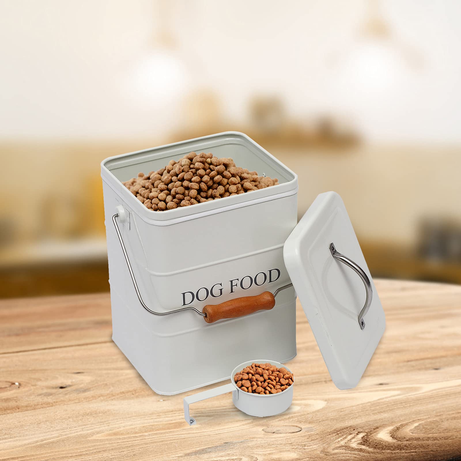 Premium Airtight Dog Food Storage Container with Lid & Scoop - Farmhouse Style Pet Food Bin for Kitchen Countertop, Pantry or Shelf - White - Perfect for Dry Kibble, Treats & Bulk Food Storage