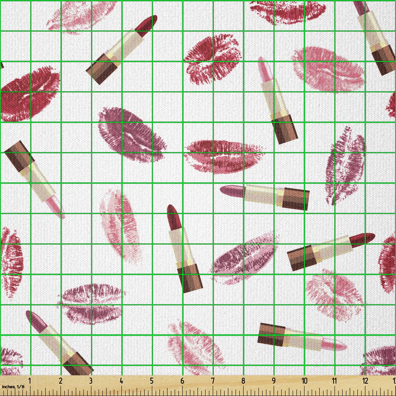 Ambesonne Cosmetics Fabric - Pink & Burgundy Lipstick Print - 3 Yards for Sewing & Crafts - Perfect for DIY Fashion & Home Decor