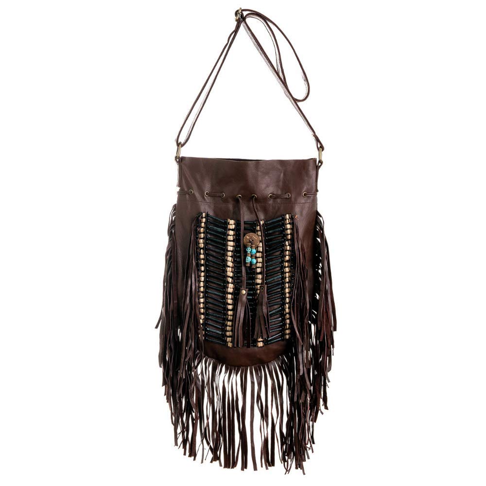Boho Round Leather Crossbody Bag with Fringe | Genuine Leather Bohemian Purse for Women | Perfect for Festivals, Travel & Everyday Use