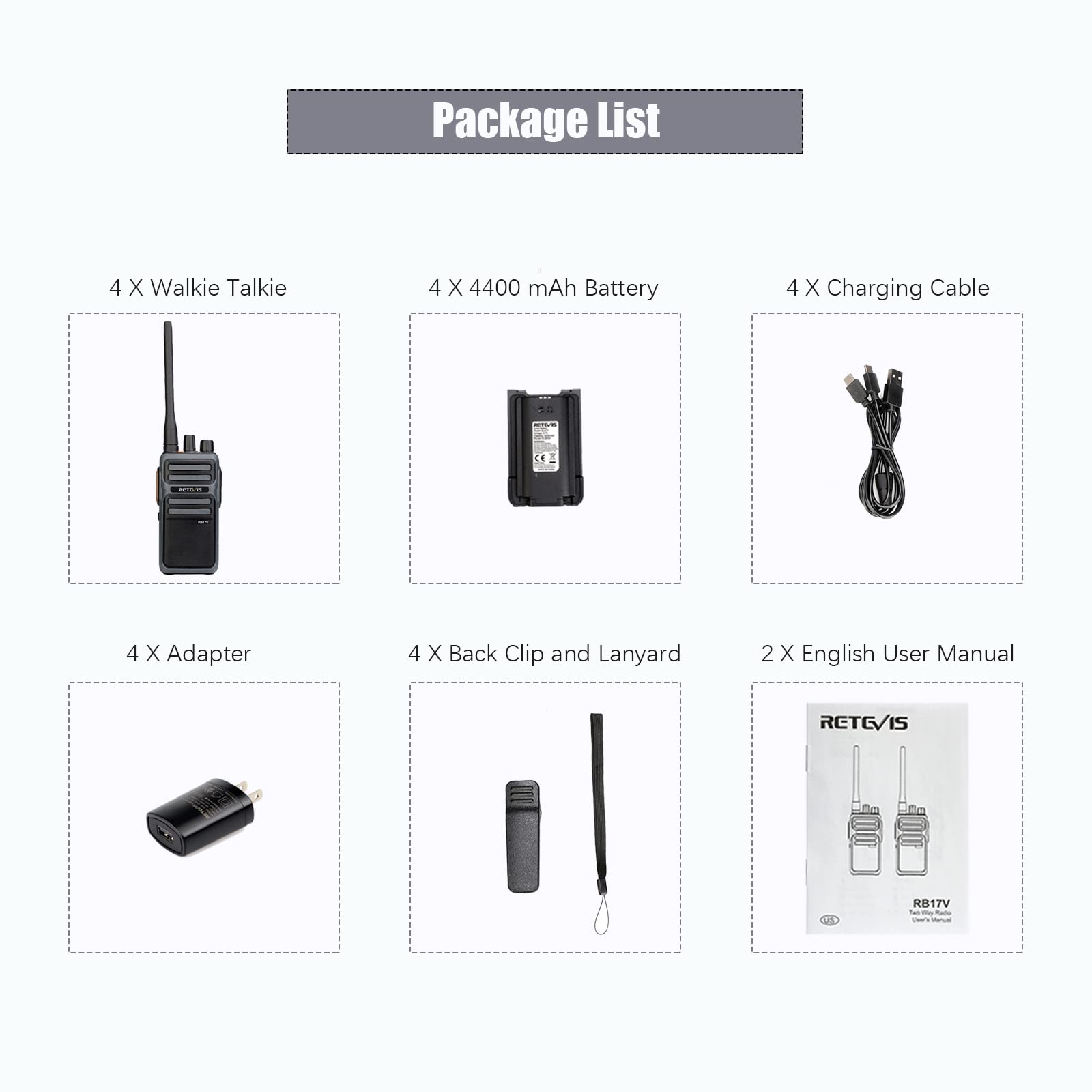 Retevis RB17V MURS Two-Way Radios (4 Pack) - Long Range Walkie Talkies with 4000mAh Rechargeable Battery, License-Free Communication for Outdoor Adventures - Perfect for Hunting, Skiing, Camping & Hiking with Local Alarm Feature