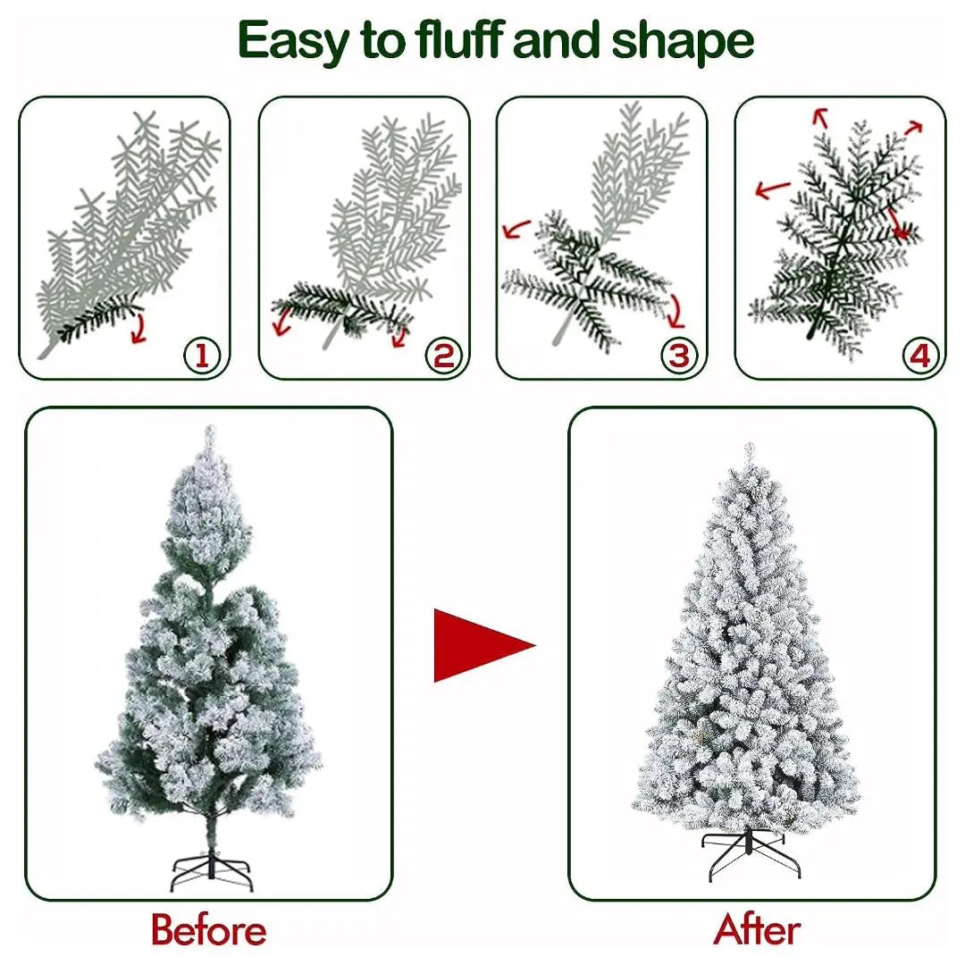 6.5'/7.5'/9' Flocked Artificial Christmas Tree with Pine Cones & Metal Stand - Hinged Branches for Easy Setup - Perfect for Living Room, Office, or Holiday Decorations