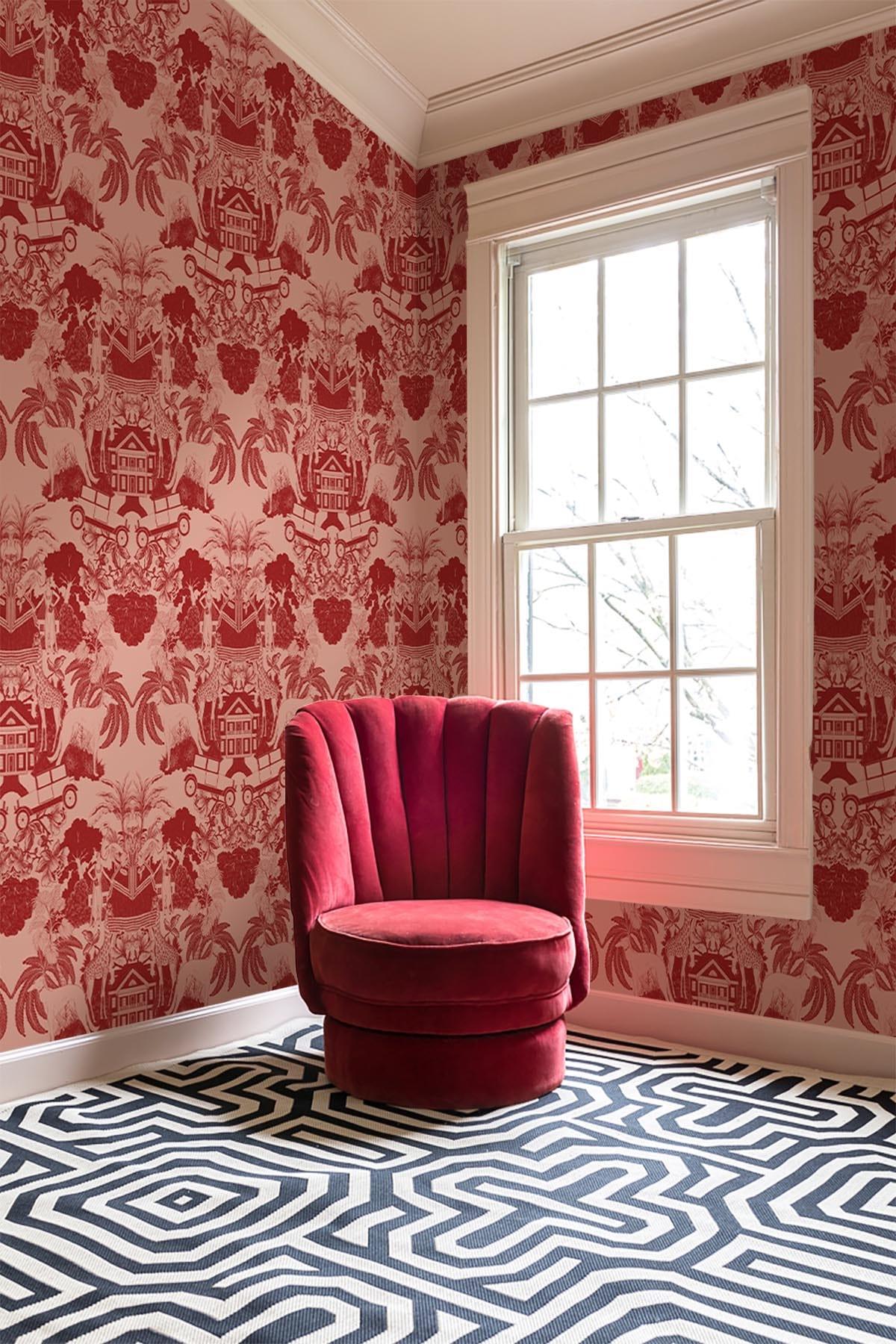 Medallion Red Fabric - Premium Upholstery & Drapery Material for Home Decor & DIY Projects | Perfect for Curtains, Sofas & Decorative Pillows