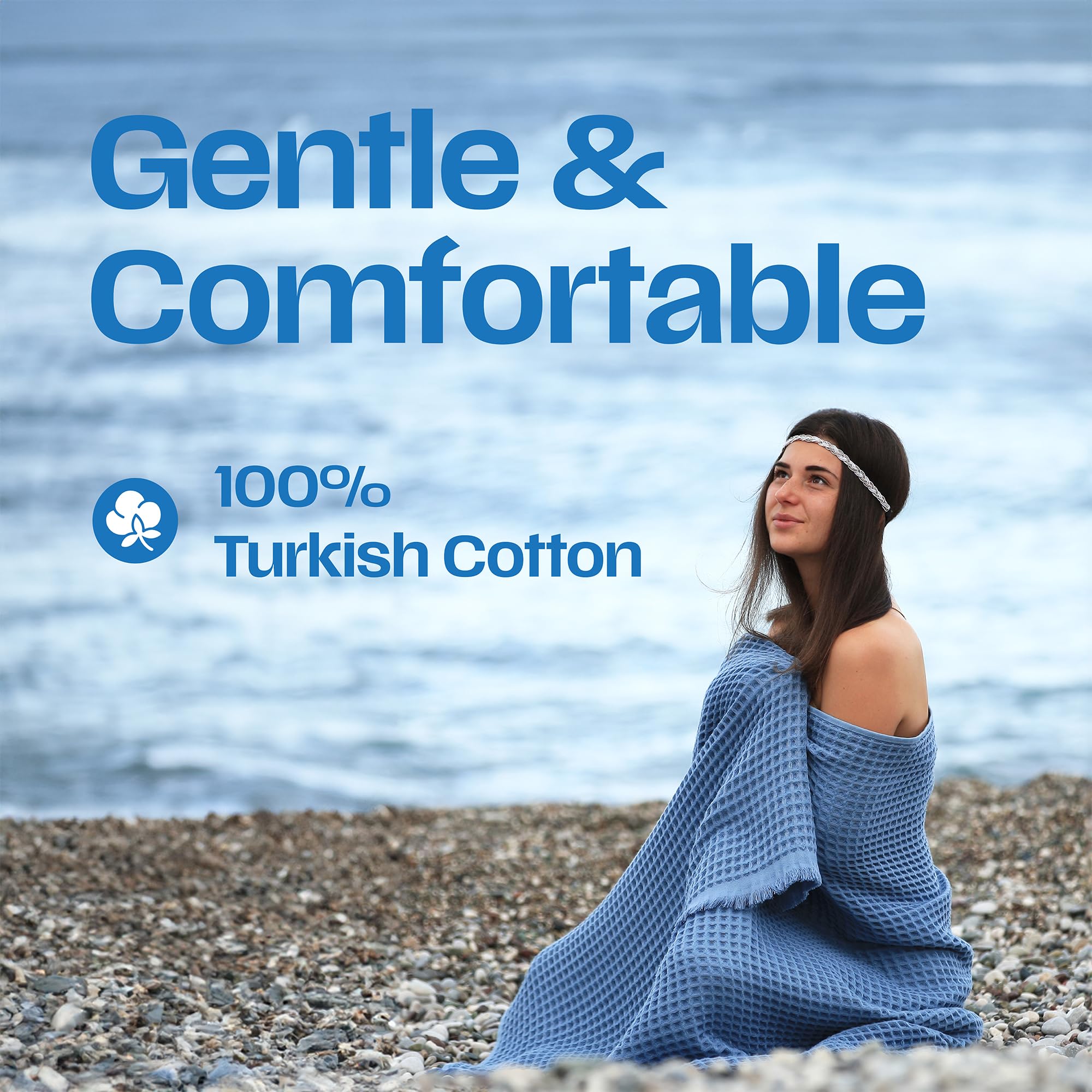 Premium Lycia Turkish Cotton Waffle Bath Towel - Ultra Soft, Quick Drying, Lightweight & Absorbent - Large Bath Towels for Home, Spa & Travel - Stonewash Blue - Perfect for Showers, Beach & Gym