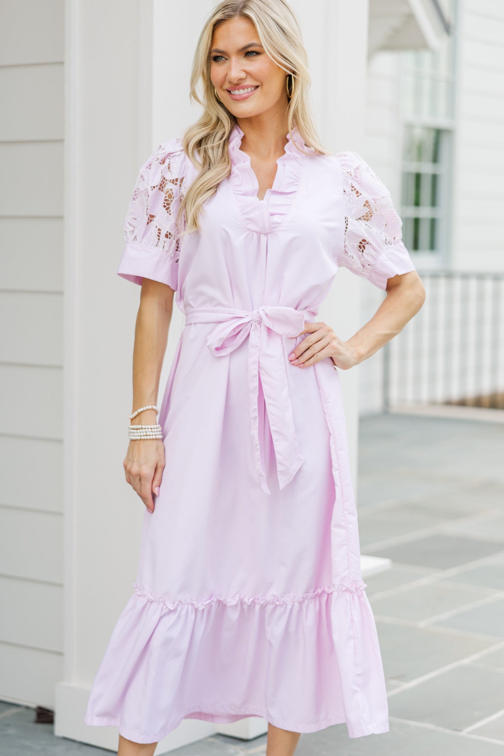 Fun To Flourish Pink Midi Dress - Elegant Floral Print Summer Dress for Women, Perfect for Parties, Weddings & Date Nights