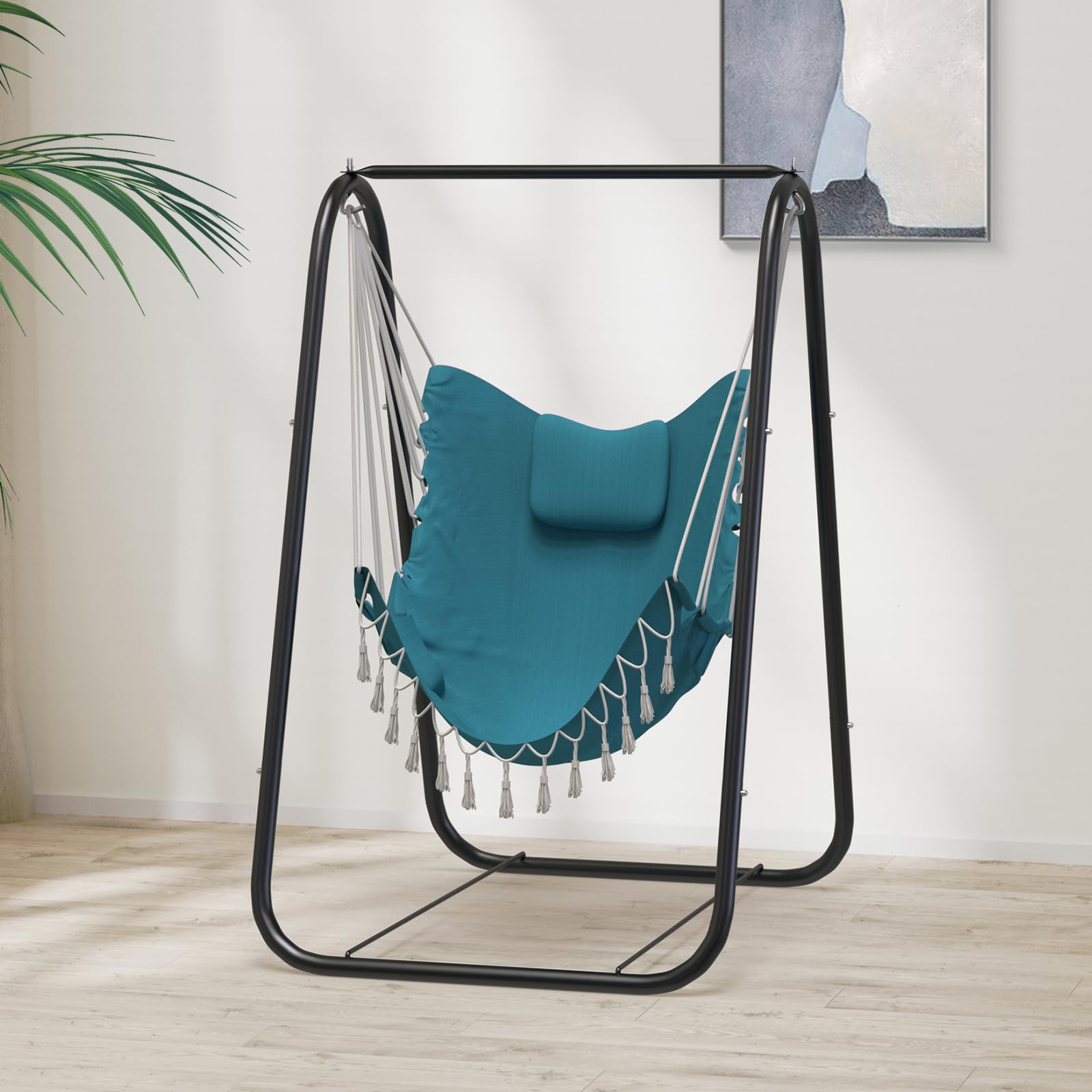 GTALECO GEAR Heavy-Duty Rustproof Hammock Chair with Stand - Indoor/Outdoor Hanging Swing Chair for Patio, Yard, Garden & Porch - Perfect for Relaxing, Reading & Lounging (Aqua Blue)
