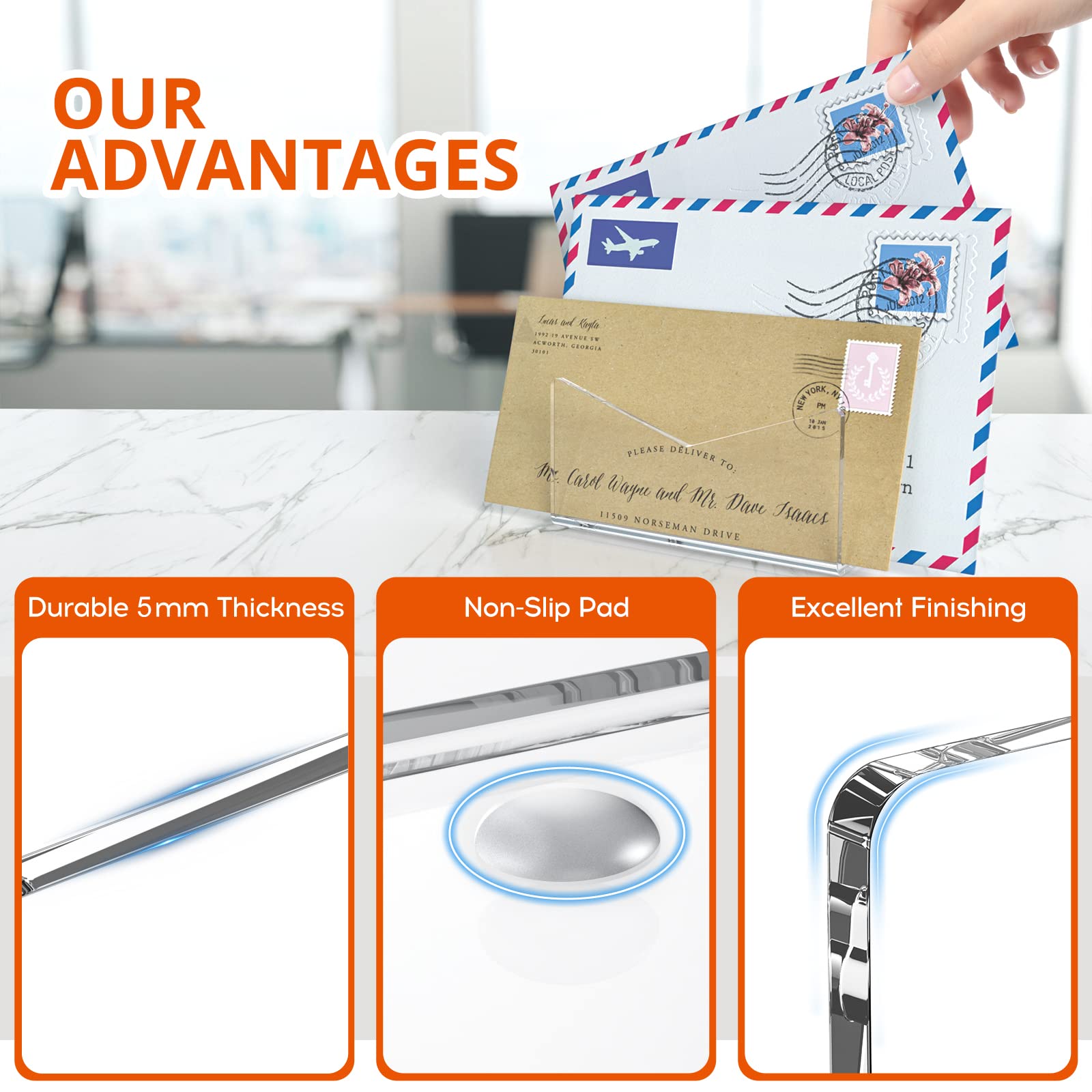 Richboom Clear Acrylic Mail Holder - 2 Pack Desk Organizer for Letters, Envelopes & Documents | Perfect for Home, Office & School Organization | Countertop Storage Solution for Mail Sorting & Paper Management