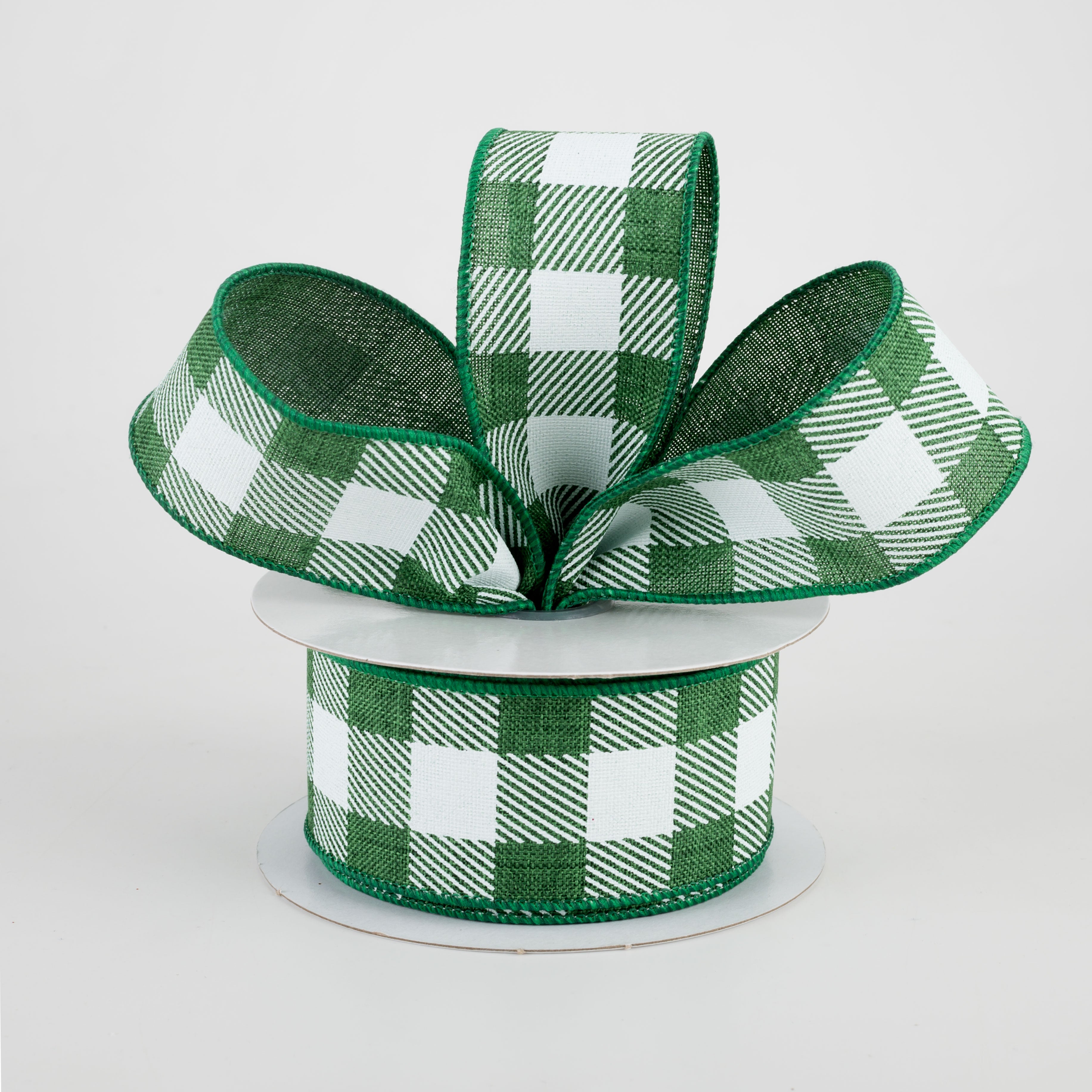 1.5 Inch Printed Plaid Check Ribbon - Emerald Green & White (10 Yards) for Gift Wrapping, DIY Crafts, and Holiday Decorations