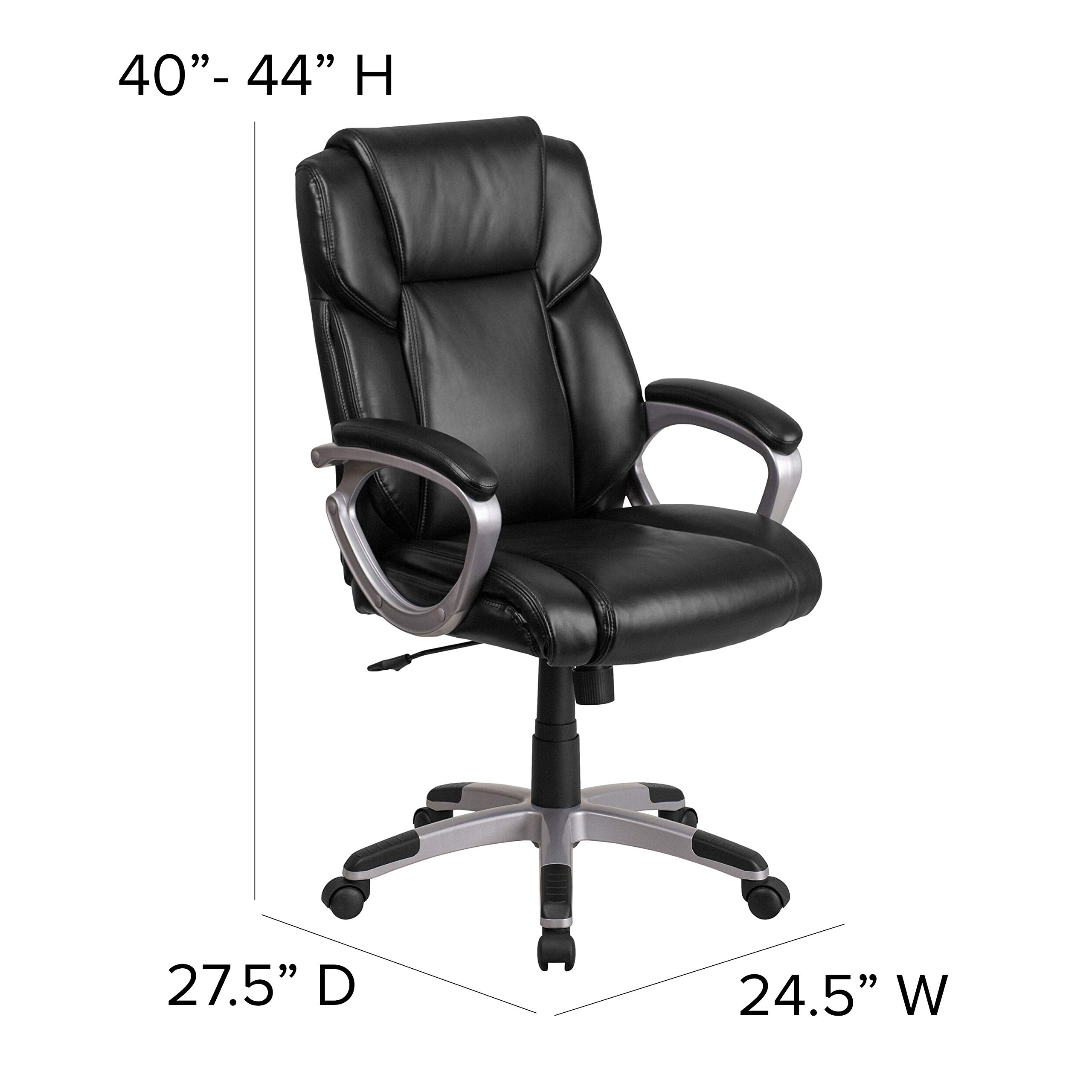 Premium Mid-Back Black LeatherSoft Executive Office Chair with Padded Arms - Ergonomic Swivel Task Chair for Home Office, Conference Room & Workspace