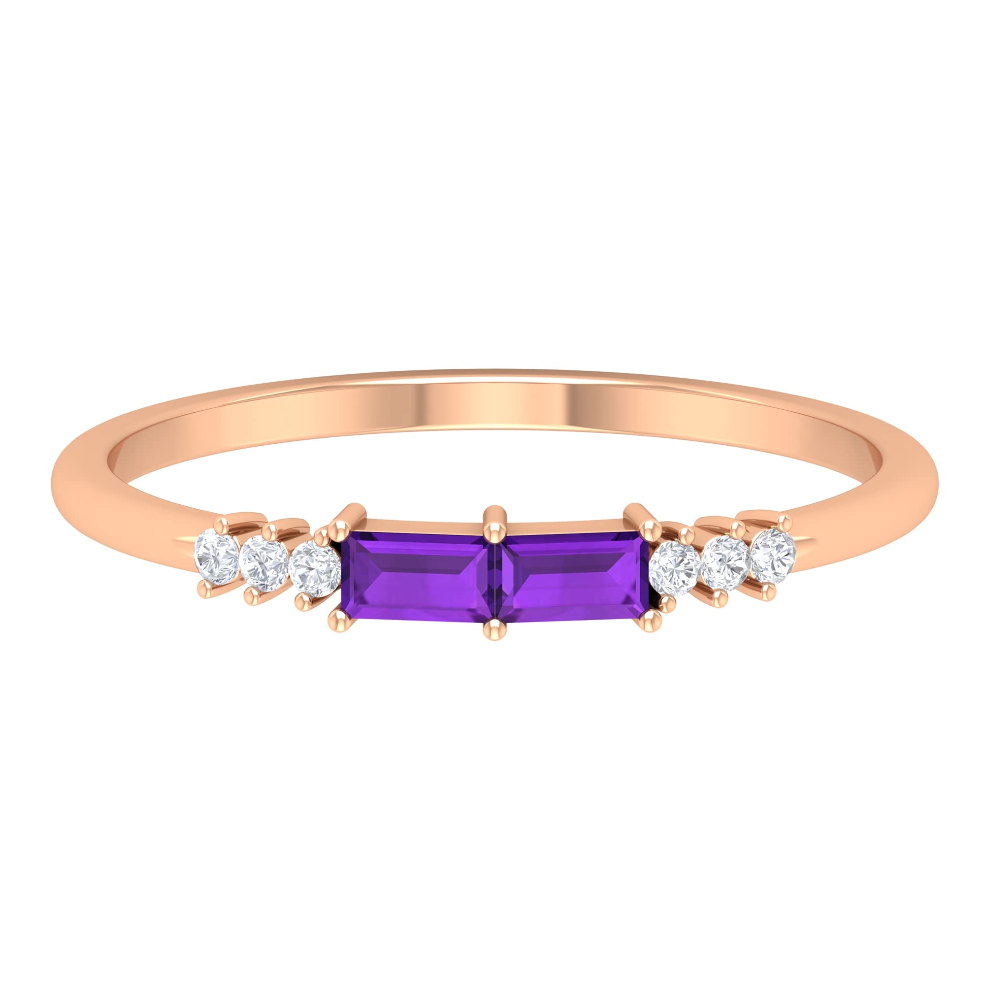 1/4 CT Natural Amethyst and Diamond 14K Solid Gold Promise Ring for Women | Two Stone Violet Amethyst Engagement Ring | Perfect for Valentine's Day, Anniversary & Romantic Gifts