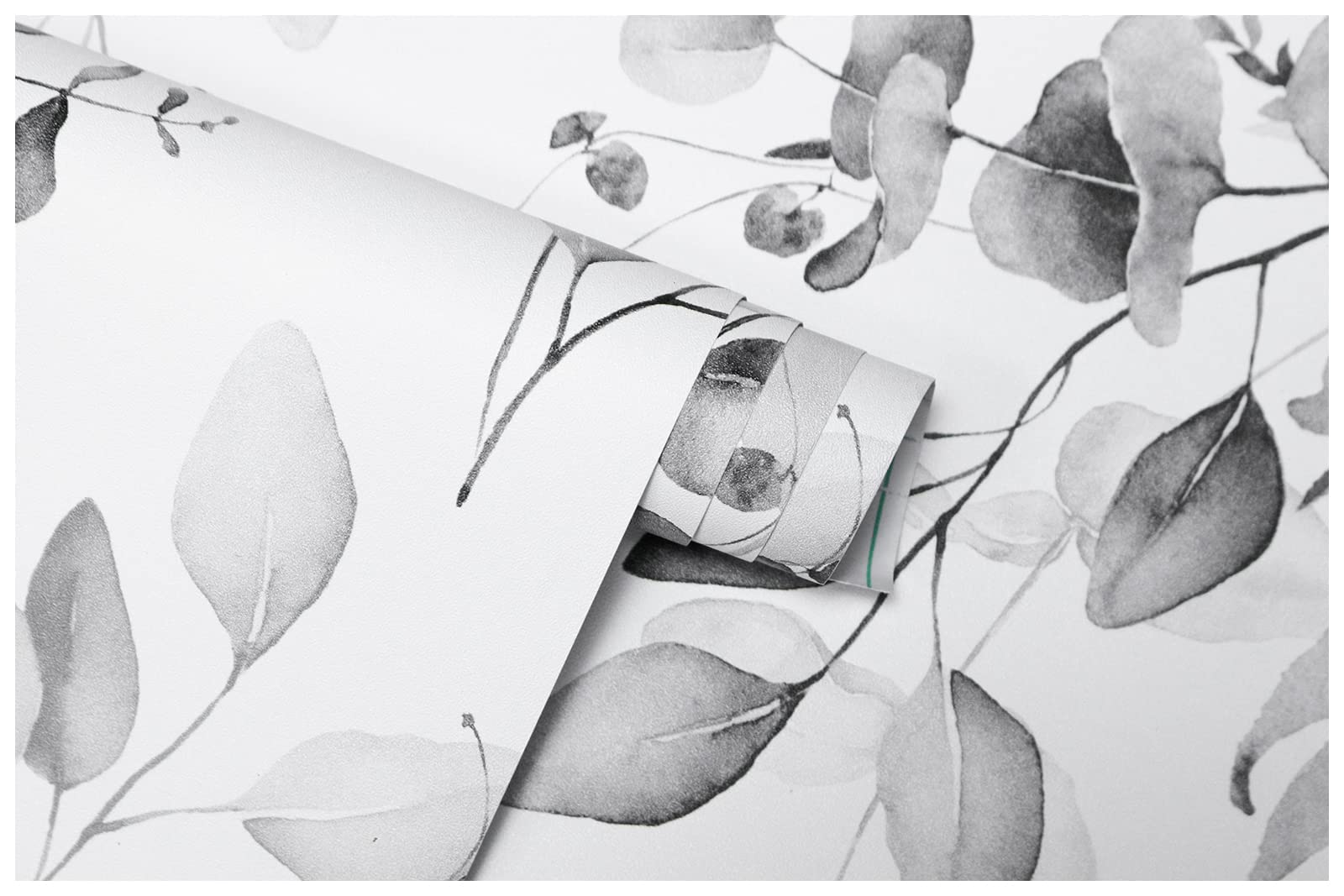 HAOKHOME Self-Adhesive Wallpaper - Boho Black Grey White Eucalyptus Leaf Floral Design, Peel and Stick Wall Mural for Home Decor, Nursery, Bedroom, 17.7in x 9.8ft - Perfect for DIY Home Renovation & Accent Walls