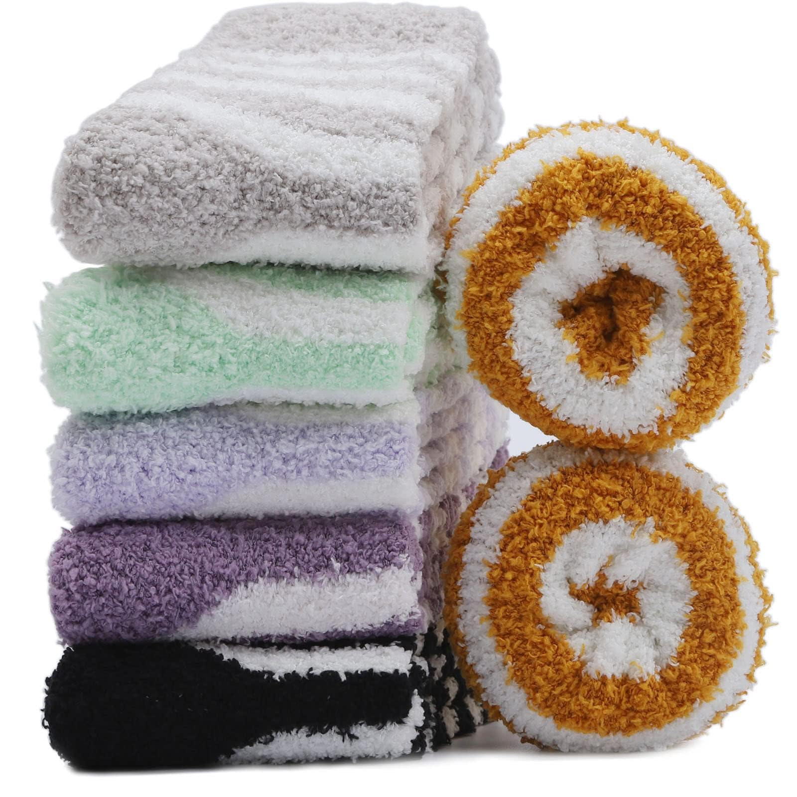 Women's Fuzzy Socks - 6 Pairs Ultra Soft Microfiber Cozy Warm Winter Slipper Socks for Sleeping, Indoor & Home - Fluffy Cabin Plush Stocking Stuffers for Christmas Gifts & Relaxation