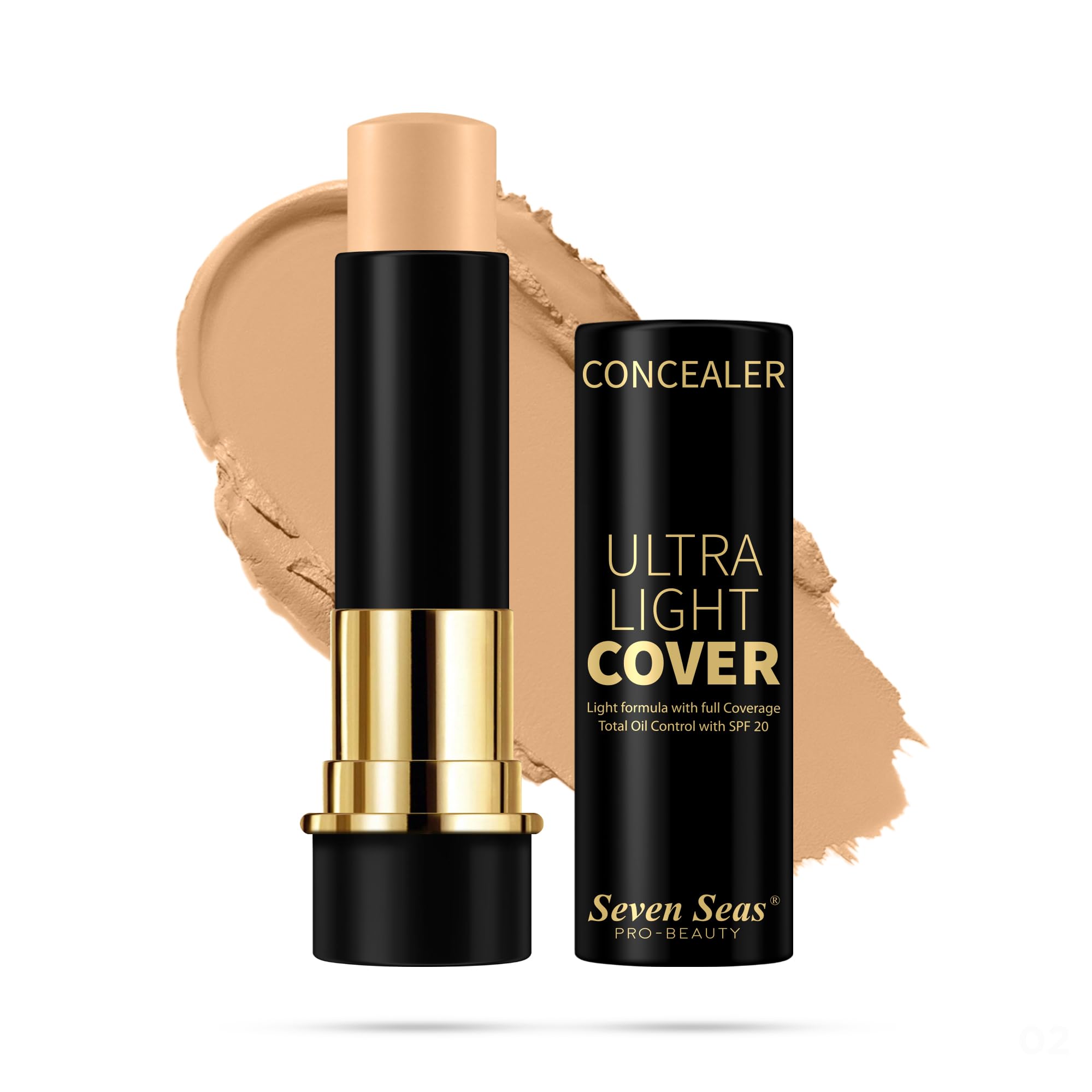 Seven Seas HD Pro Ultra Light Cover Concealer Stick (02_Beige) - Oil-Free Full Coverage Concealer for Women | Lightweight Face Makeup for Dark Circles, Blemishes & Acne | Perfect for Everyday Wear & Professional Makeup Looks