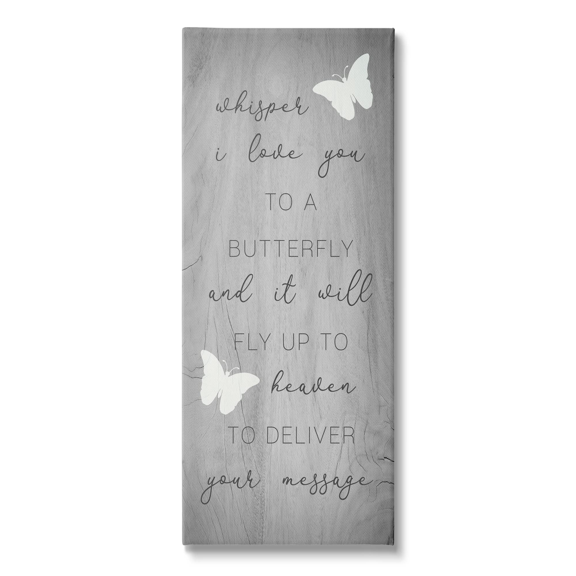 Stupell Industries Romantic Butterfly Quote Wall Art - Rustic Grey Grain Pattern, Designed by Daphne Polselli, 20x48 Inches - Perfect for Bedroom, Living Room & Farmhouse Decor