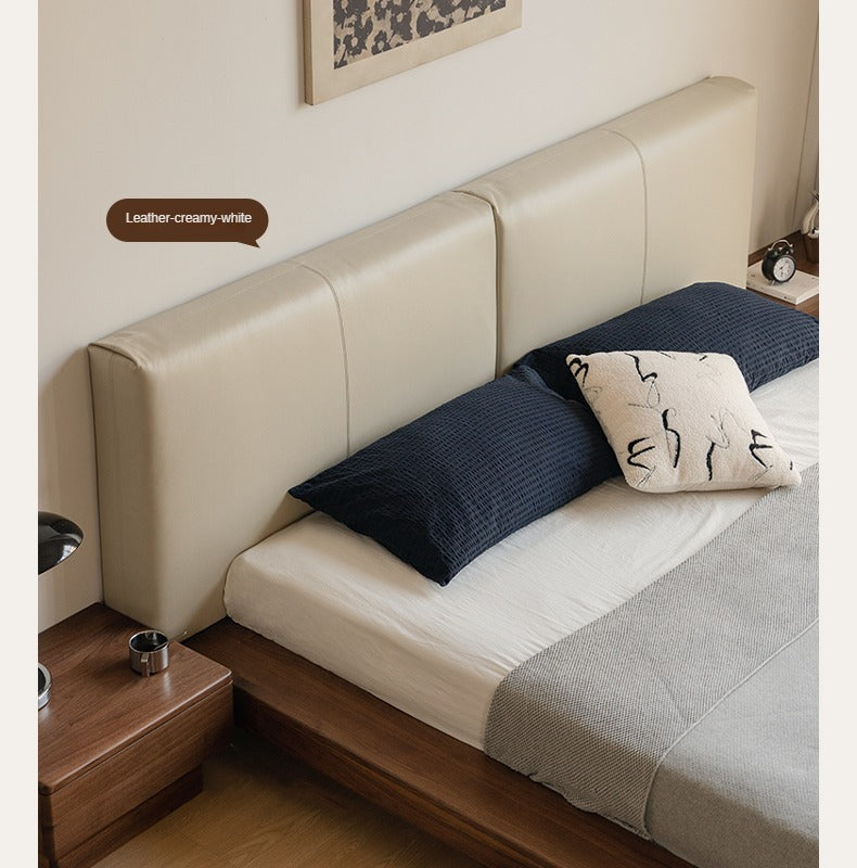 Premium Black Walnut Solid Wood Leather Upholstered Floating Bed Frame - Modern Platform Bed for Bedroom, Guest Room, or Master Suite