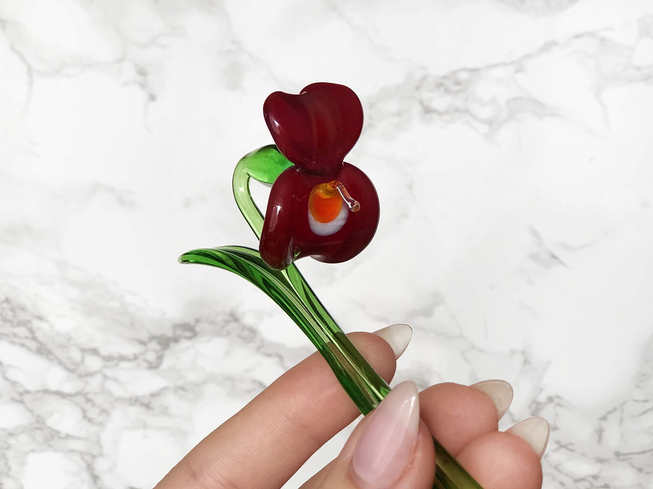 Handmade Red Glass Violet Flower Figurine - Blown Glass Sculpture Art for Home Decor, Garden Ornaments, and Miniature Collectibles | Perfect for Wedding Centerpieces, Tabletop Displays & Gift Giving