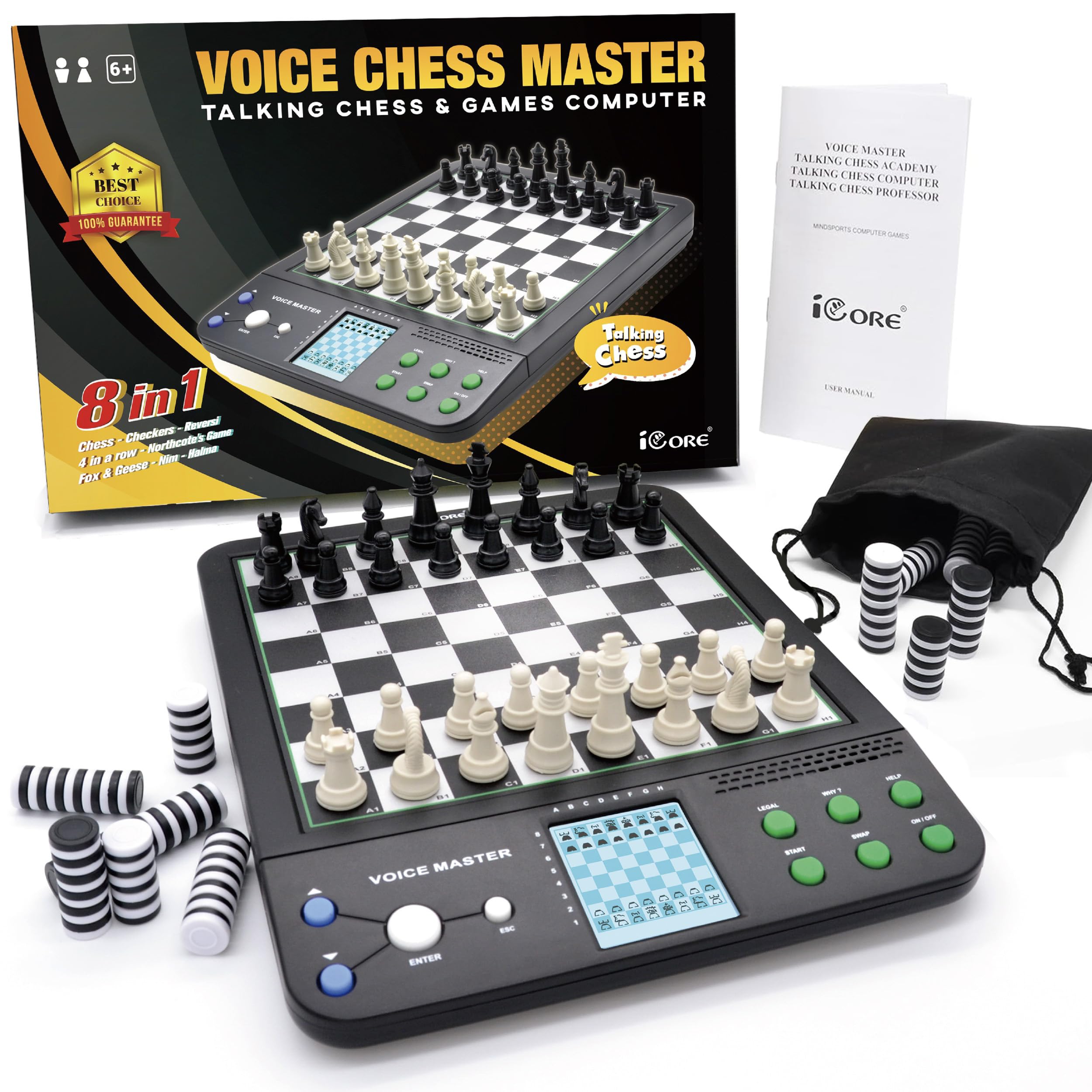 iCore Electronic Chess Set - Smart Chess Computer Game Board for Teaching & Playing - Perfect for Beginners & Advanced Players - Home, Office & Travel Chess Companion