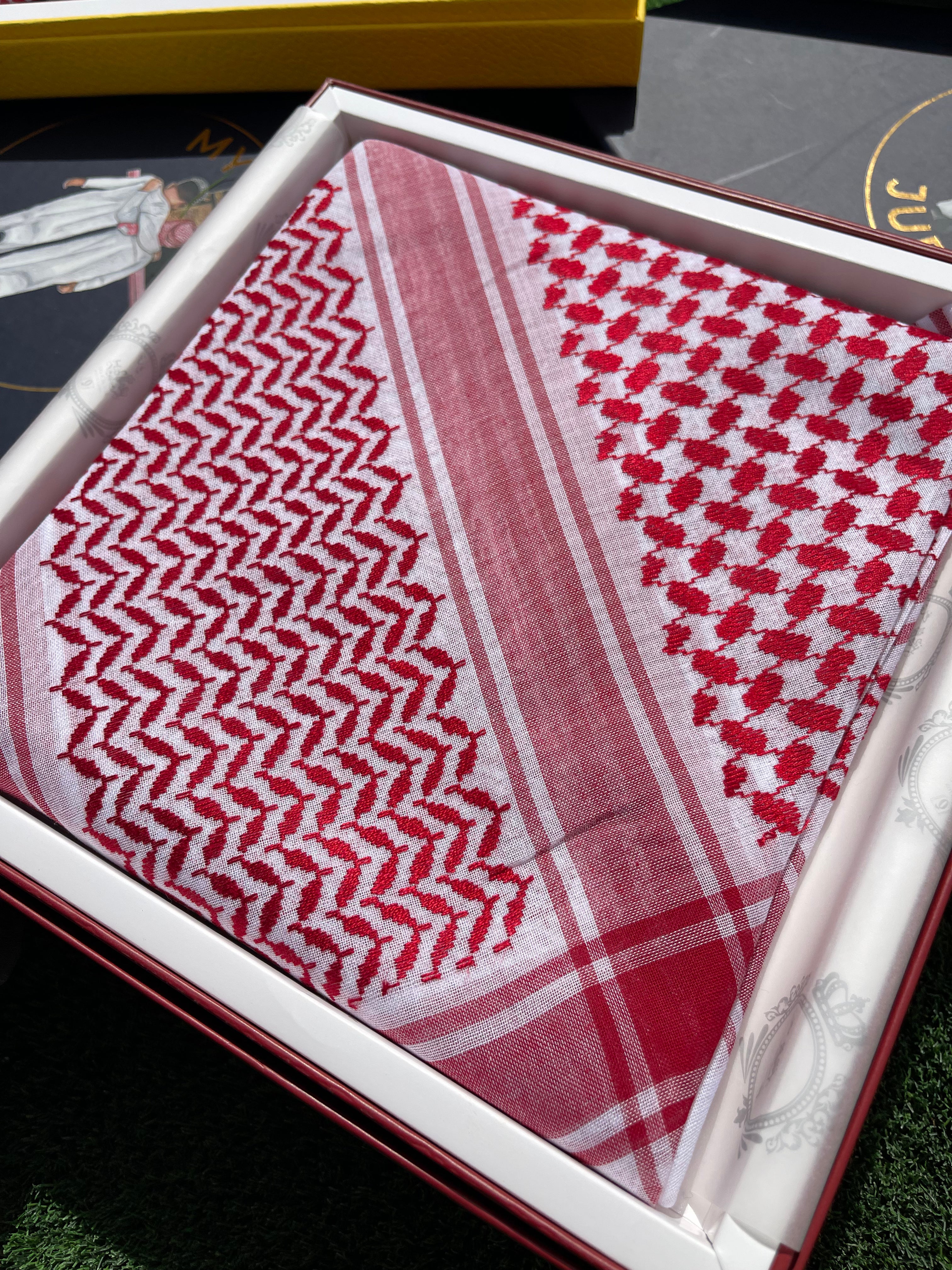 Unisex Red & White Shemagh Keffiyeh Scarf - Arabic Head Wrap for Men & Women - Perfect for Outdoor, Hiking, and Fashion Accessories