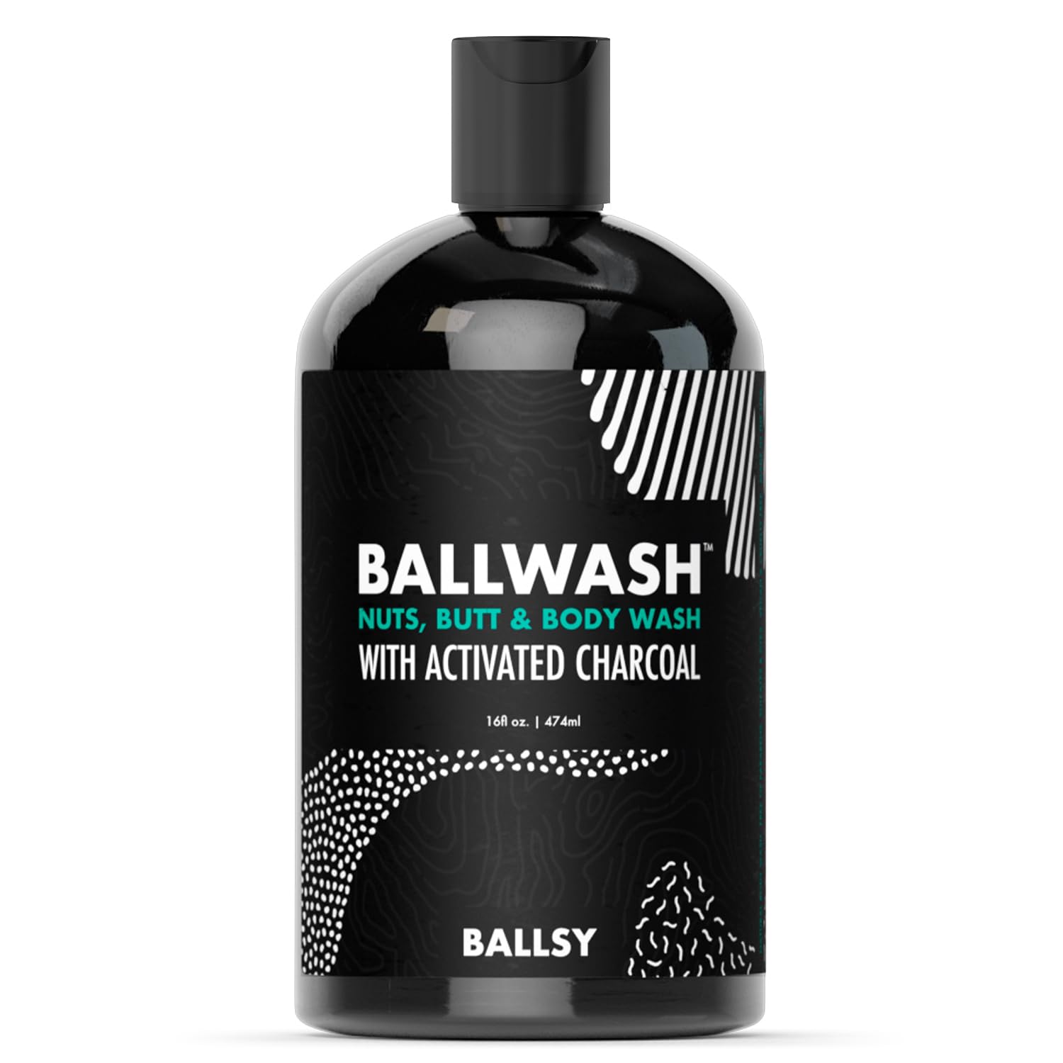 Ballsy Ballwash Charcoal Body Wash for Men - Moisturizing & Detoxifying Mens Body Wash with Coconut Oil & Activated Charcoal - 16oz Mens Soap for Sensitive Skin & Intimate Areas - Perfect for Post-Workout, Shower & Daily Hygiene Routine