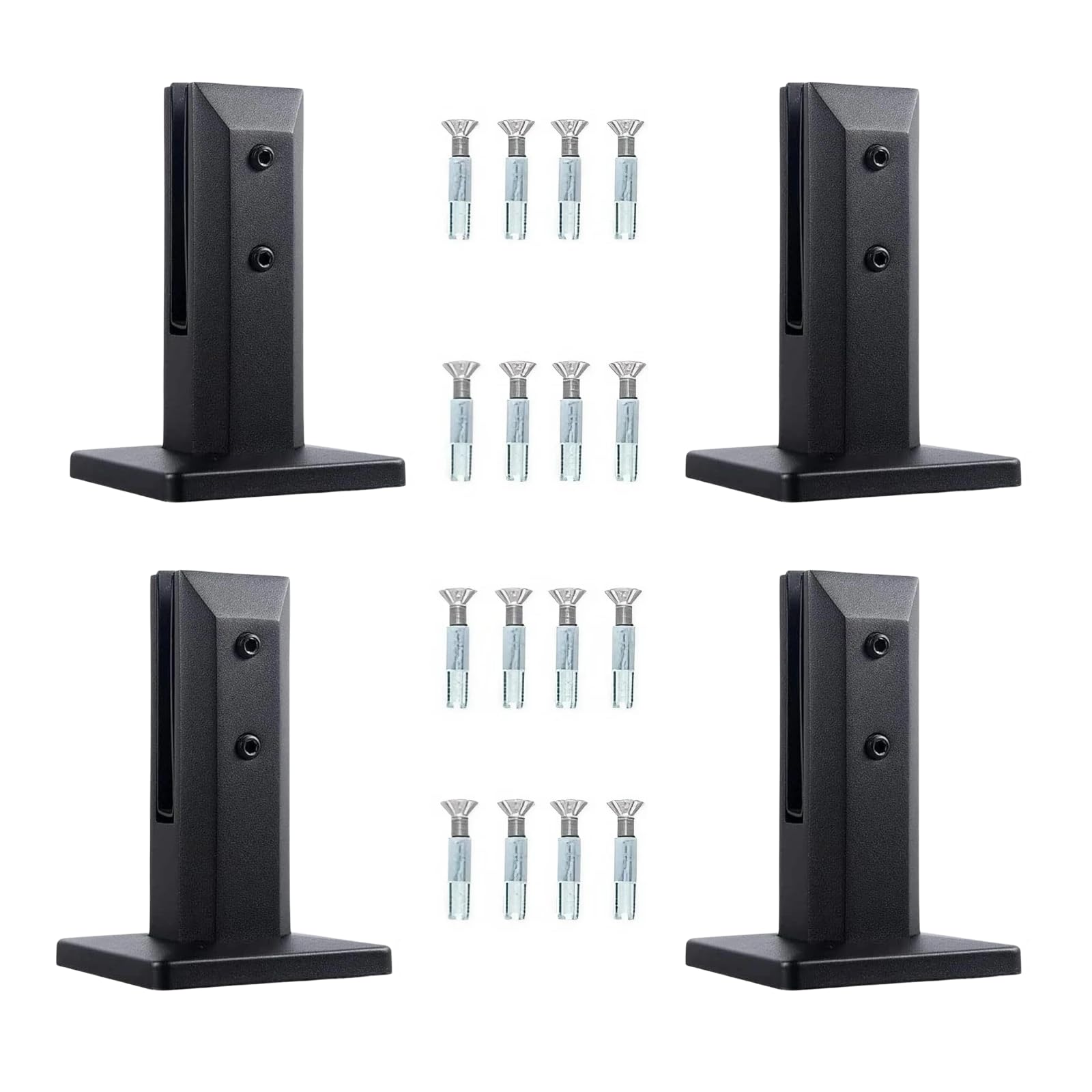 Heavy Duty Black 304 Stainless Steel Square Glass Railing Spigots - Glass Clamp Brackets for Pool Fencing, Balcony Railings, Stair Handrails - Strong Support for Floor Panels & Fence Posts (4-Pack) - Perfect for Modern Outdoor & Indoor Safety Barriers