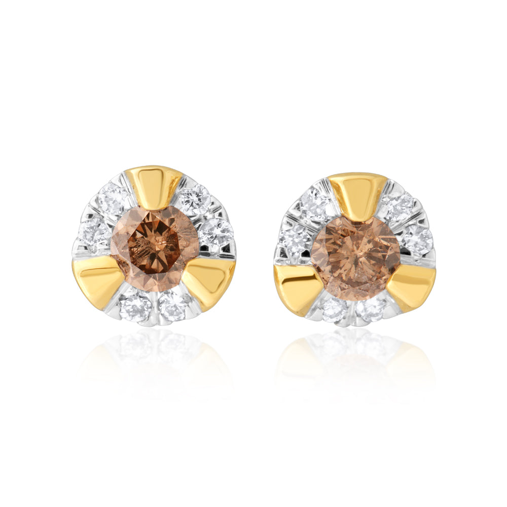 9ct Yellow Gold Australian Champagne Diamond Earrings - 1/4 Carat Diamond Studs for Women | Perfect for Weddings, Anniversaries & Special Occasions