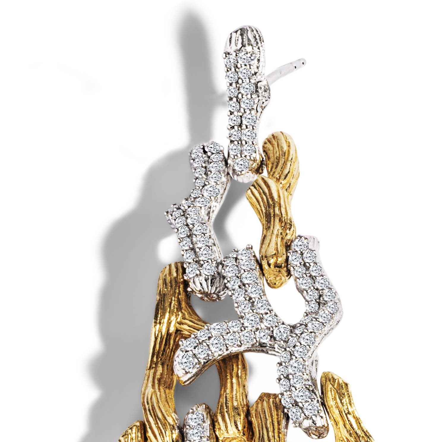 Diamond Branch Coral Chandelier Earrings 14K Gold - Elegant Dangling Jewelry for Weddings & Evening Parties