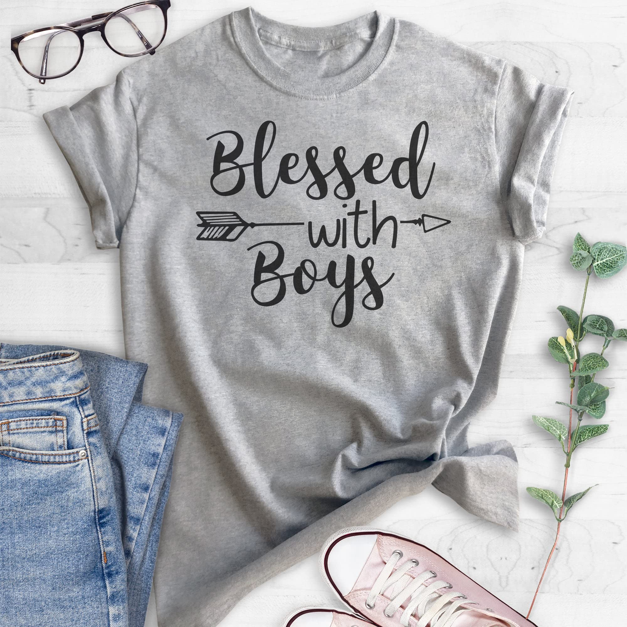 Blessed with Boys Shirt - Unisex Comfort Fit T-Shirt for Boy Moms & Parents - Perfect for Family Photos, Mother's Day & Parenting Events