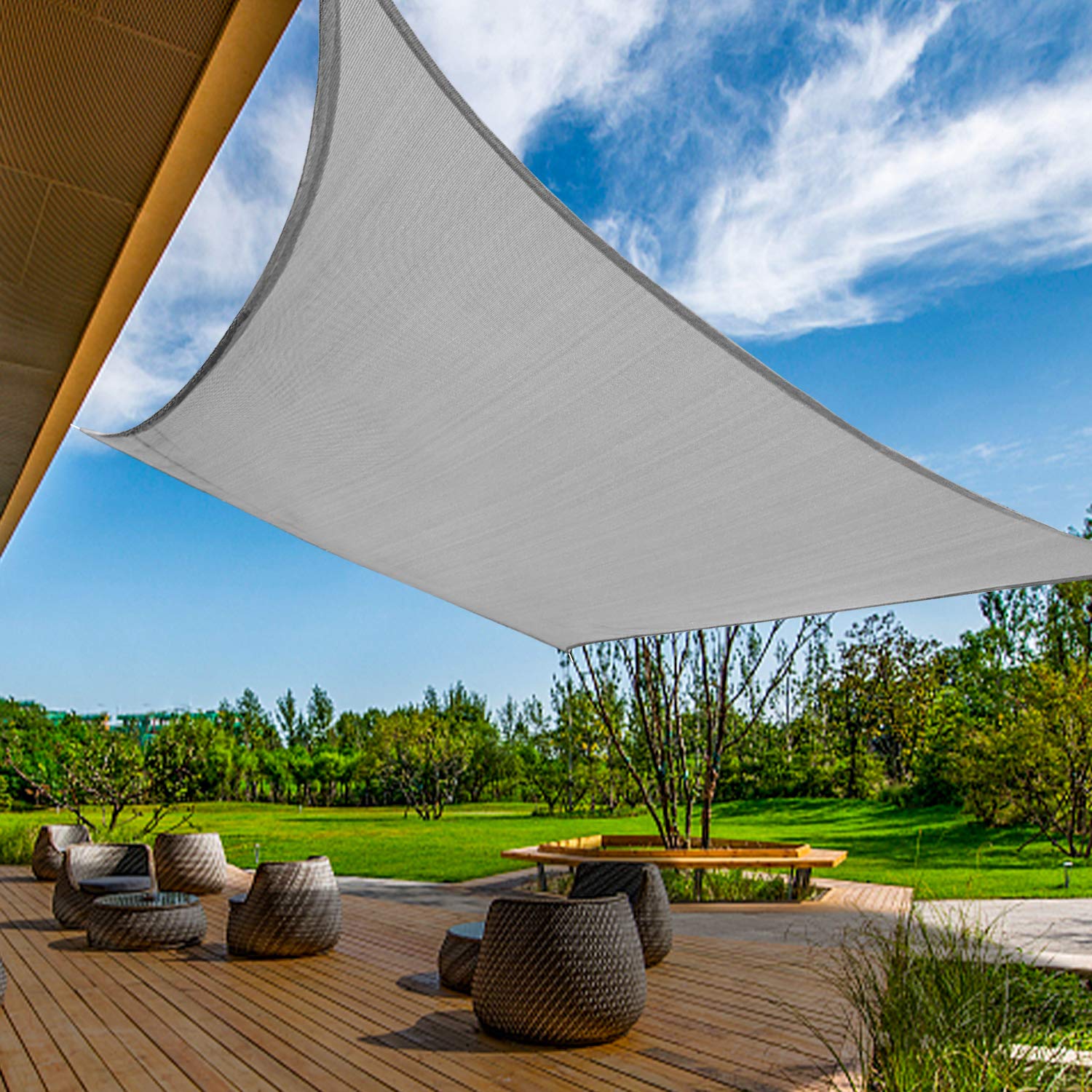 Premium Rectangle UV Block Sun Shade Sail - 12'x16' Light Grey Outdoor Canopy Cover for Patio, Backyard, Garden & Lawn | Perfect for Picnics, Poolside Relaxation & Summer Outdoor Activities
