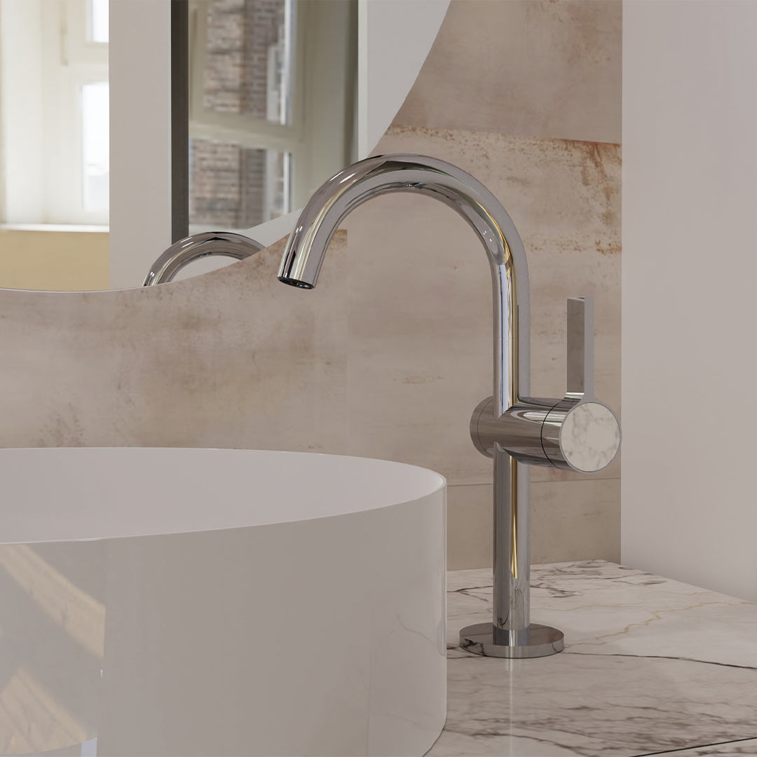 DAX Portofino Single Handle Vessel Bathroom Faucet - Chrome Finish (DAX 4341B CR) | Modern Sink Faucet for Bathroom Vanity, Powder Room & Guest Bath | Easy Installation & Durable Design