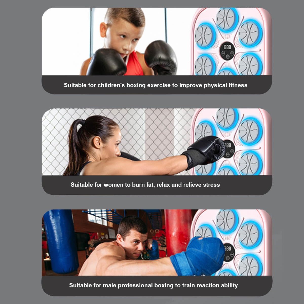 Pink Smart Music Boxing Machine for Adults - Electronic Punching Target with Boxing Gloves, Wall-Mounted Fitness Equipment with Smart Display - Perfect for Home Workouts, Parent-Child Exercise & Stress Relief