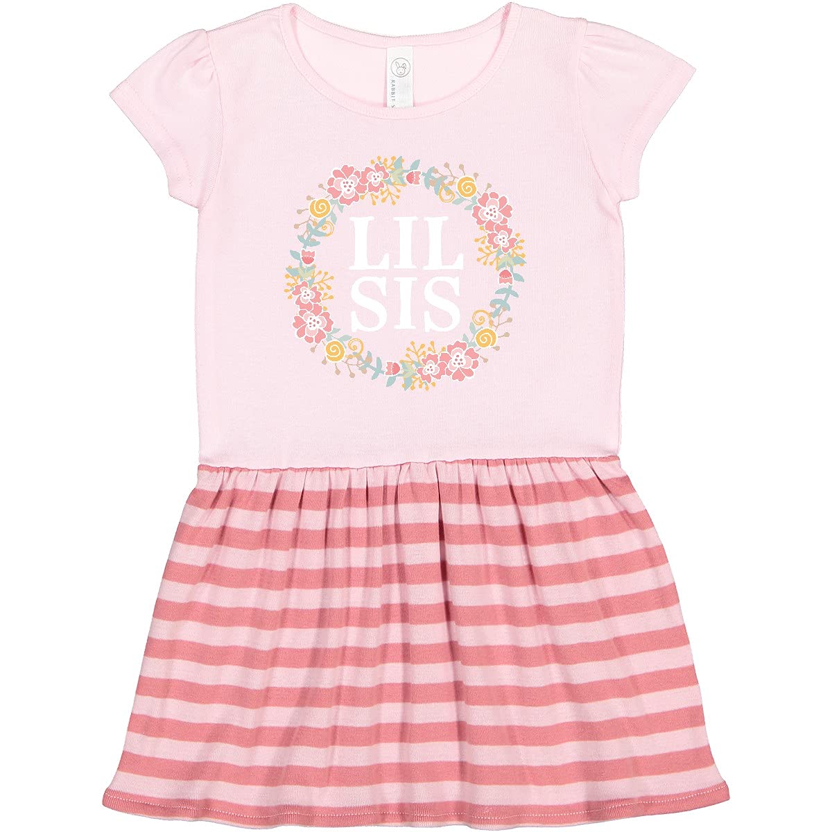 Inktastic Lil Sis Rose Floral Wreath Sister Toddler Dress - Cute Floral Print Baby Girl Outfit for Birthday, Family Photos & Special Occasions