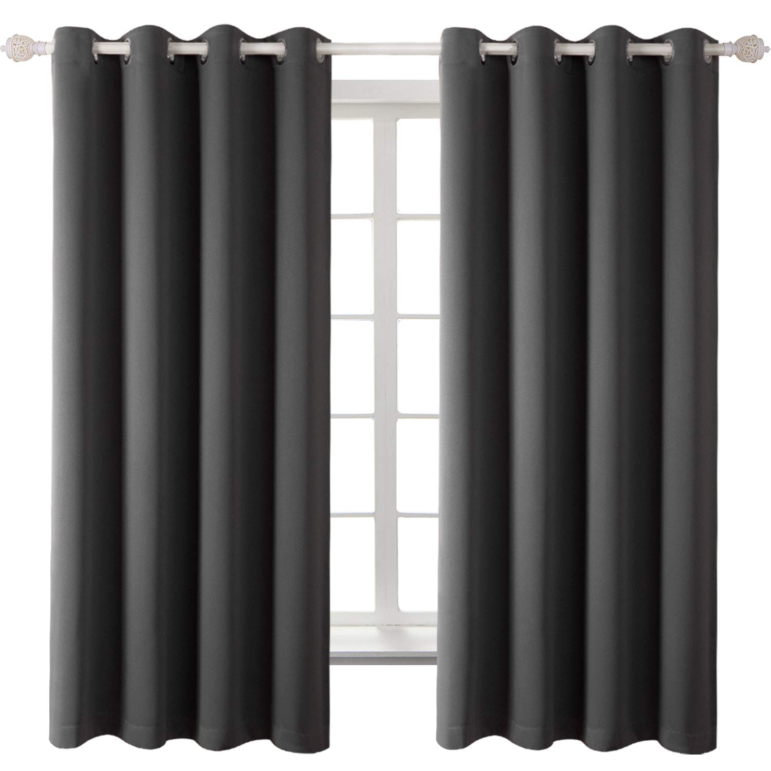 BGment Blackout Curtains 2 Panels - 63 Inch Length 52 Inch Width Thermal Insulated Room Darkening Window Drapes for Bedroom, Living Room, Nursery - Dark Grey Grommet Curtains for Better Sleep & Energy Efficiency