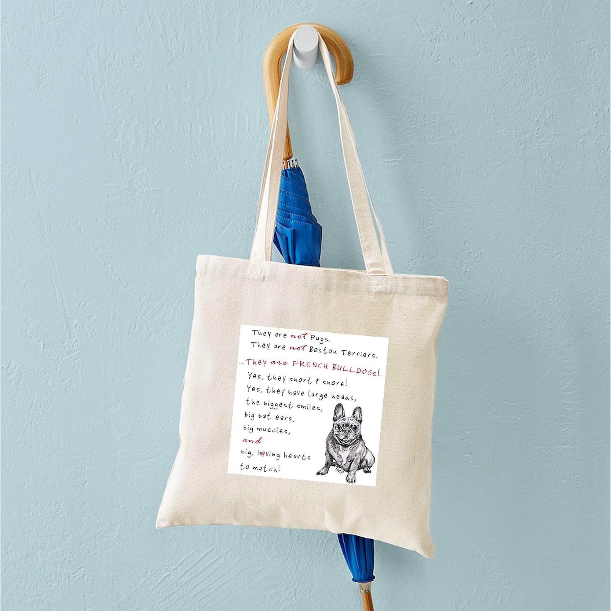 THEY Are Not Pugs (Smiling Frenchie) Natural Canvas Tote Bag - Reusable Eco-Friendly Shopping Bag for Groceries, Beach & Daily Use