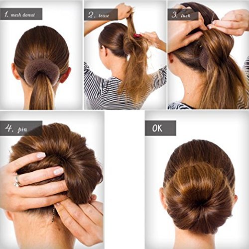 5 PCS Dark Brown Donut Hair Bun Maker Set - 2 Large & 3 Small Ring Style Hair Donuts for Perfect Updos - Great for Parties, Weddings, Work & Everyday Hairstyles