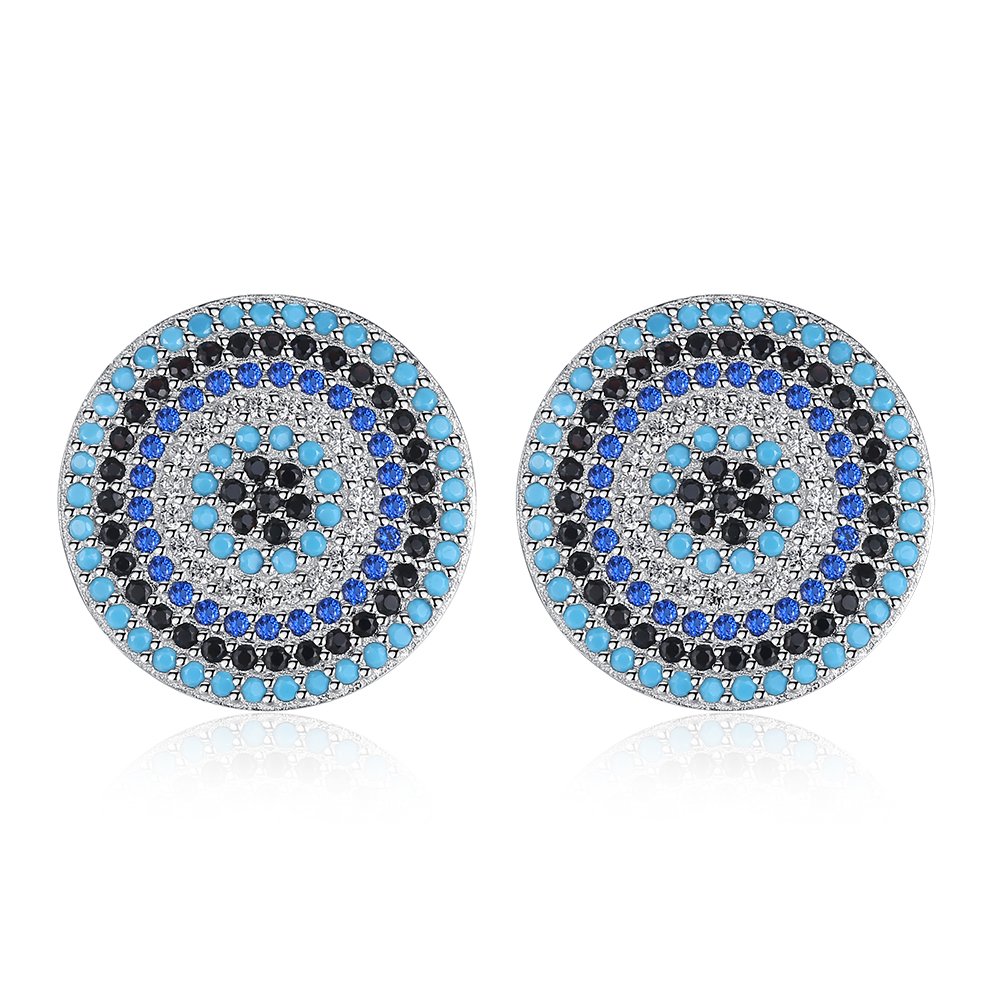 925 Sterling Silver Round Blue Evil Eye Stud Earrings with Turquoise Gemstone - Protection Jewelry for Women, Perfect Gift for Birthday, Travel & Everyday Wear