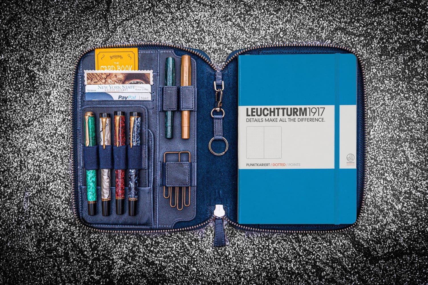 Galen Leather Zippered A5 Notebook Folio - Premium Crazy Horse Navy Blue Leather Cover for Journals, Planners & Notebooks | Perfect for Office, School & Travel Organization