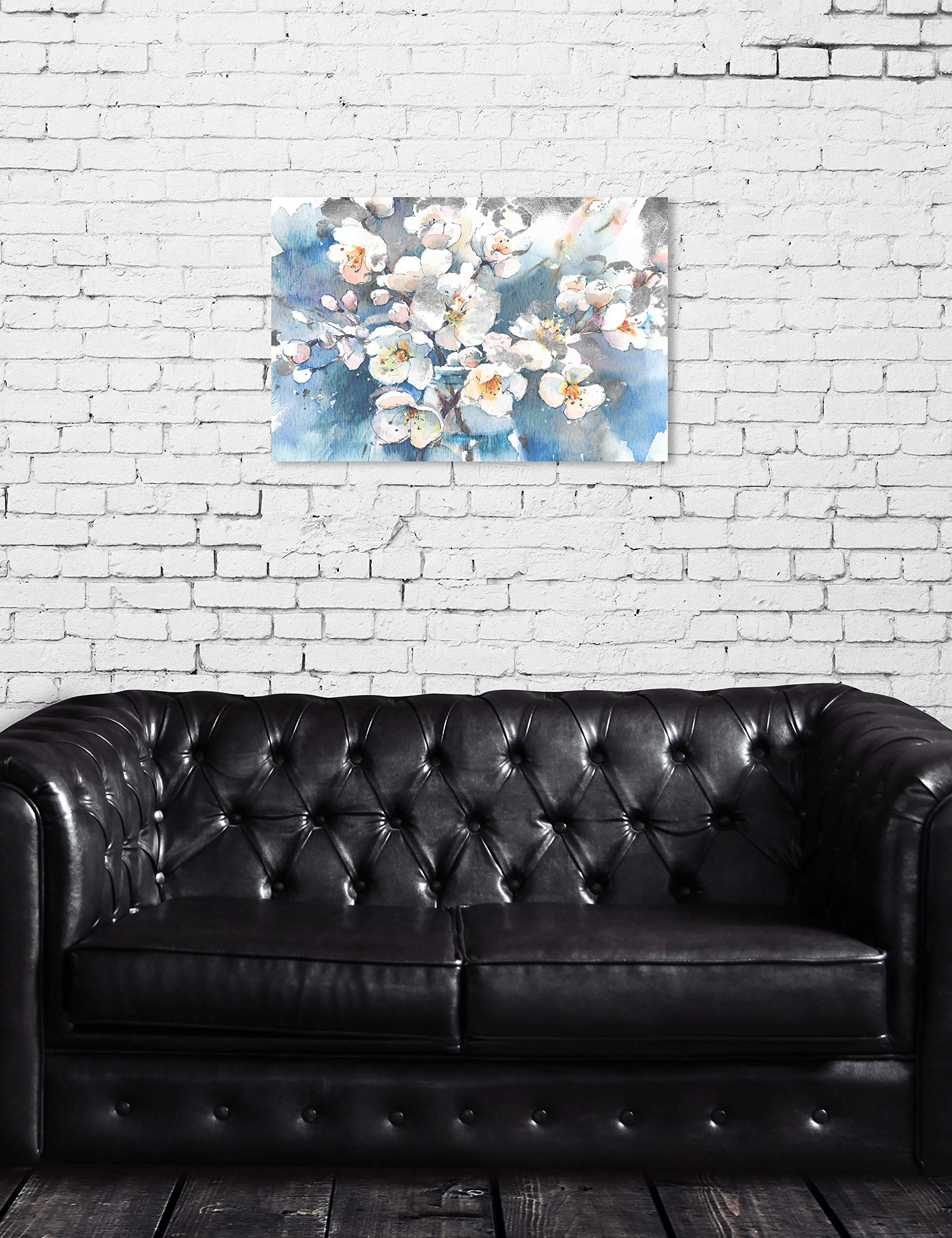 Oliver Gal Floral Wall Art Canvas Print 'Spring Blossom in Blue' - 15x10 Inch White Modern Home Decor - Perfect for Living Room, Bedroom & Office Wall Decoration