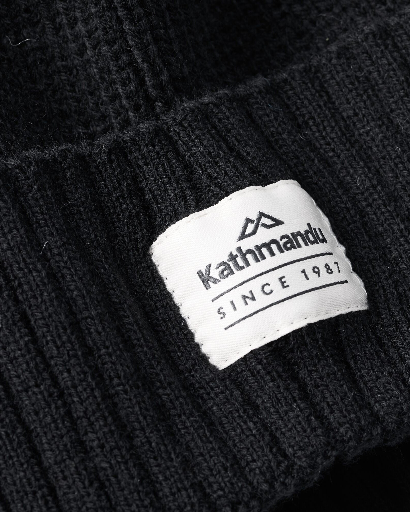Kathmandu Badge Beanie - Warm Winter Knit Hat for Men & Women in Black | Perfect for Skiing, Hiking & Outdoor Adventures