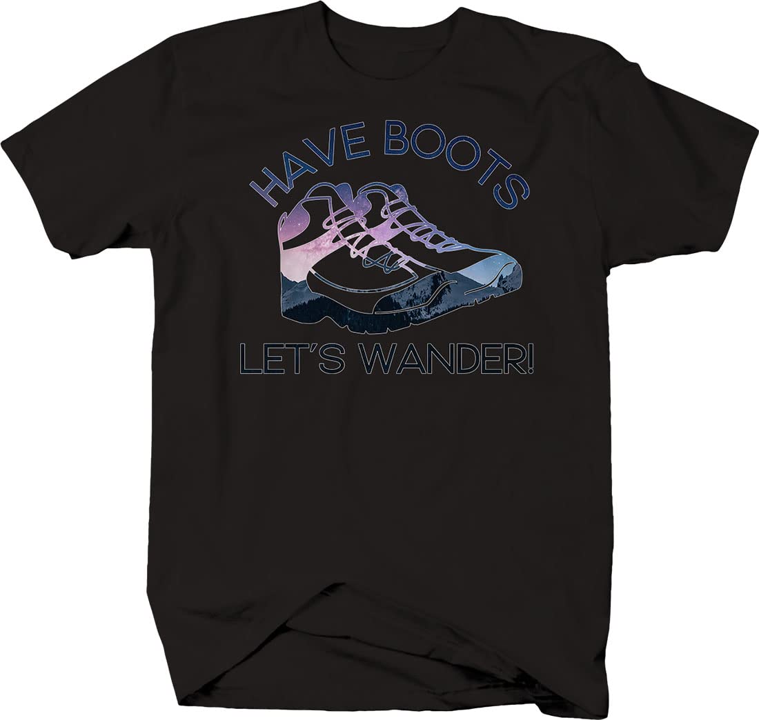 Men's Hiking T-Shirts with 'Have Boots Let's Wander' Design - Comfortable Outdoor Adventure Tees for Camping & Trail Walking