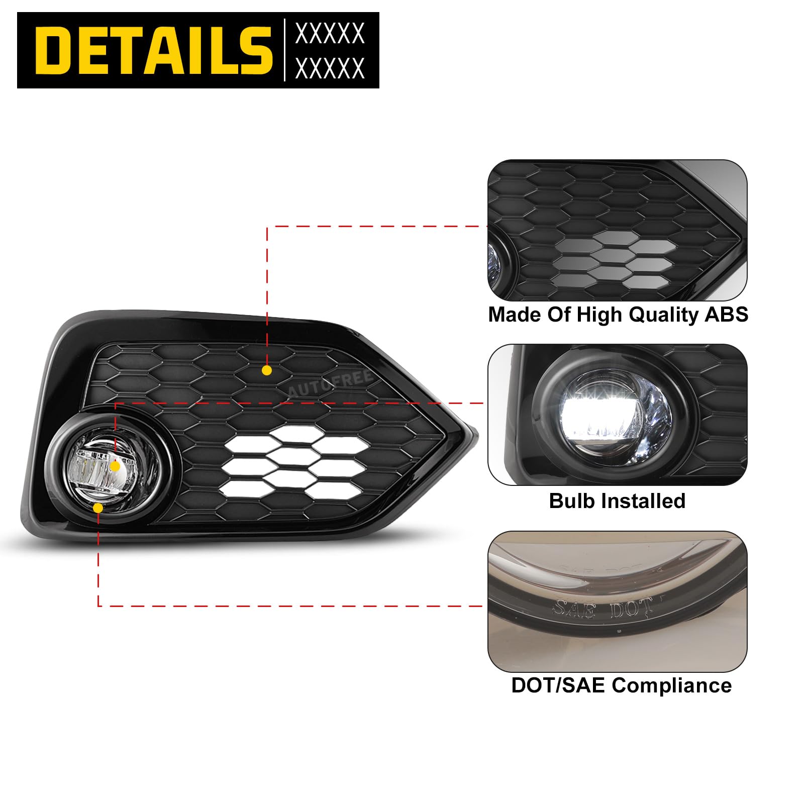 2017-2019 Honda Civic Hatchback/Si LED Fog Lights Kit - Clear Lens Fog Lamps with Wiring Harness & Switch (1 Pair) - Perfect for Night Driving and Bad Weather Conditions