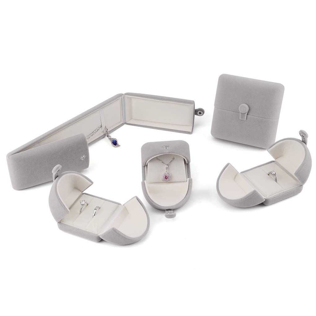 Rolin Roly Velvet Jewelry Box - Soft Flocked Necklace & Bracelet Storage Display Case for Pendants (Gray) | Perfect for Gift Wrapping, Jewelry Organization & Retail Displays