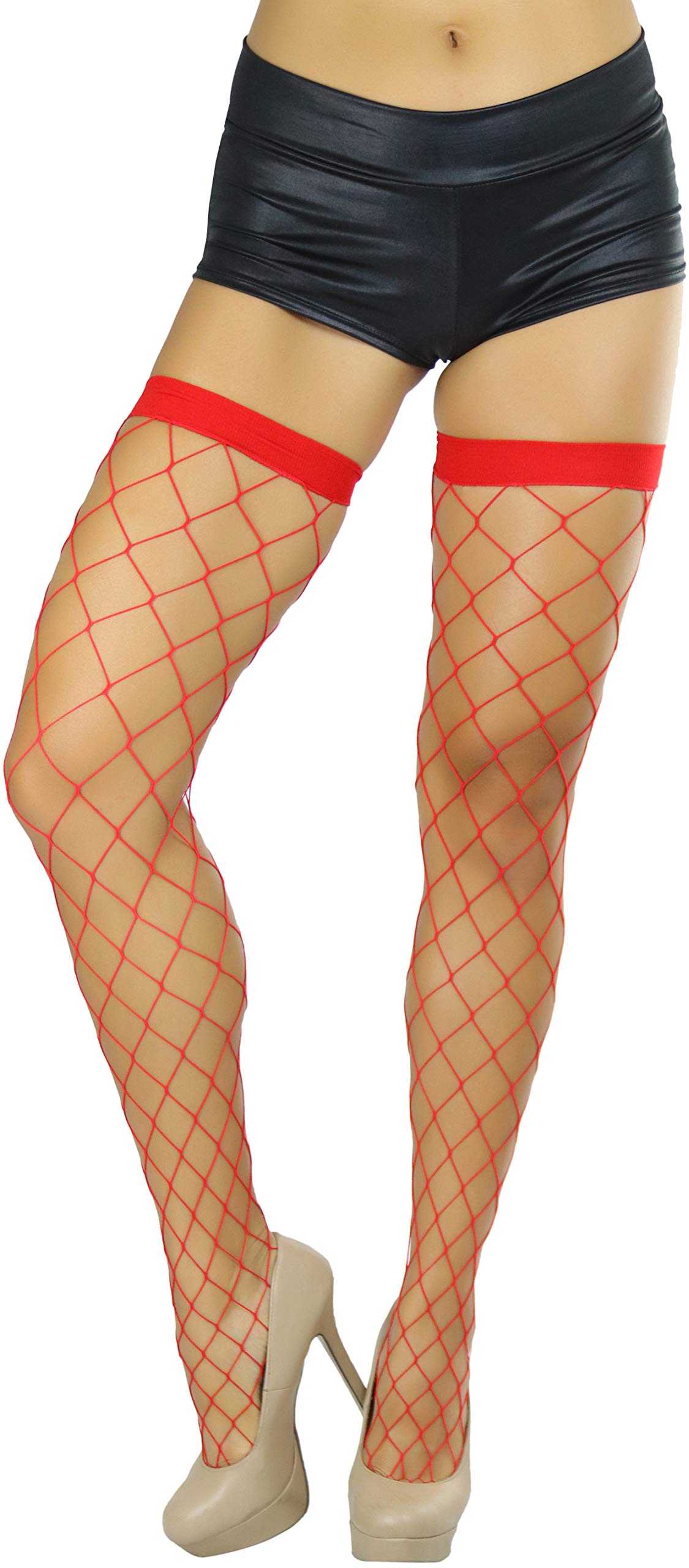 ToBeInStyle Women's Fishnet Thigh High Stockings - Sexy Sheer Bright & Vibrant Tights for Cosplay, Halloween, Party & Night Out