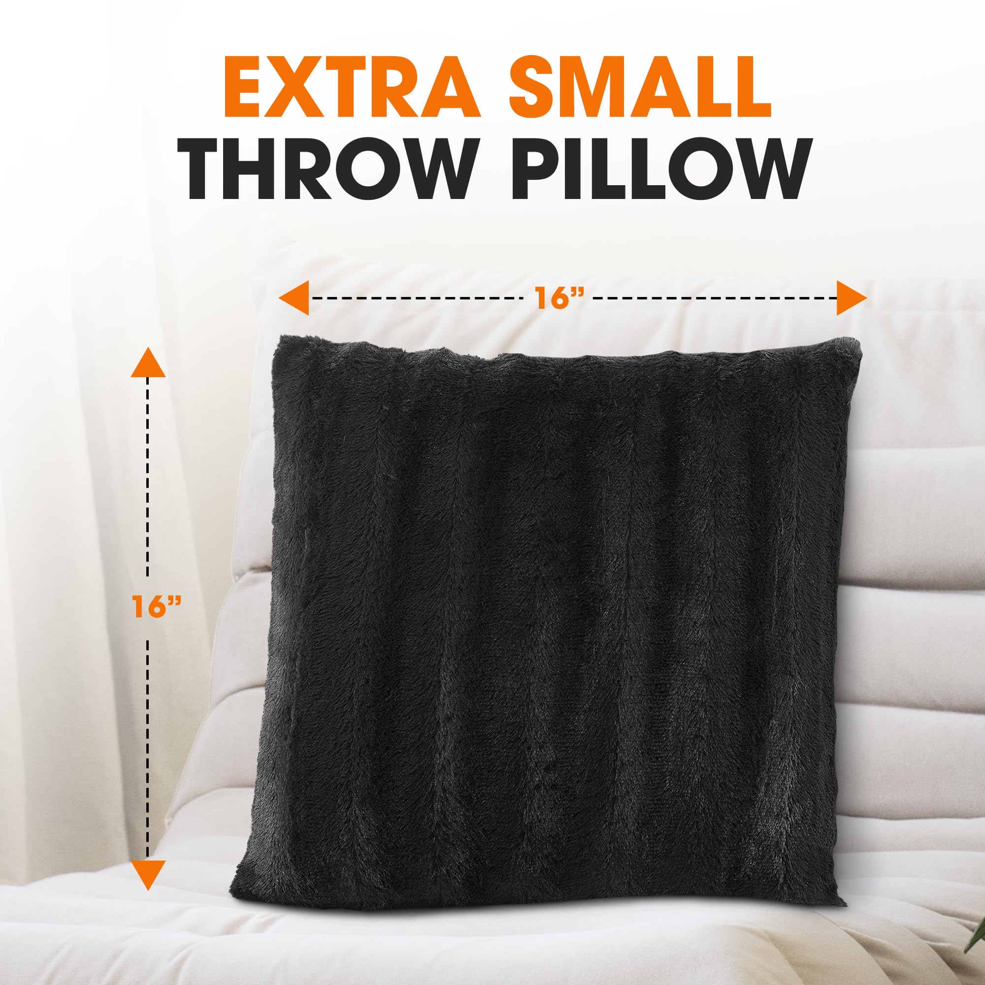 Faux Fur Throw Pillows Set of 2 - 16x16 Inch Soft Decorative Cushions for Couch, Bed, Sofa - Black Accent Pillows for Bedroom & Living Room Aesthetic - Cozy Home Decor for Winter & Christmas