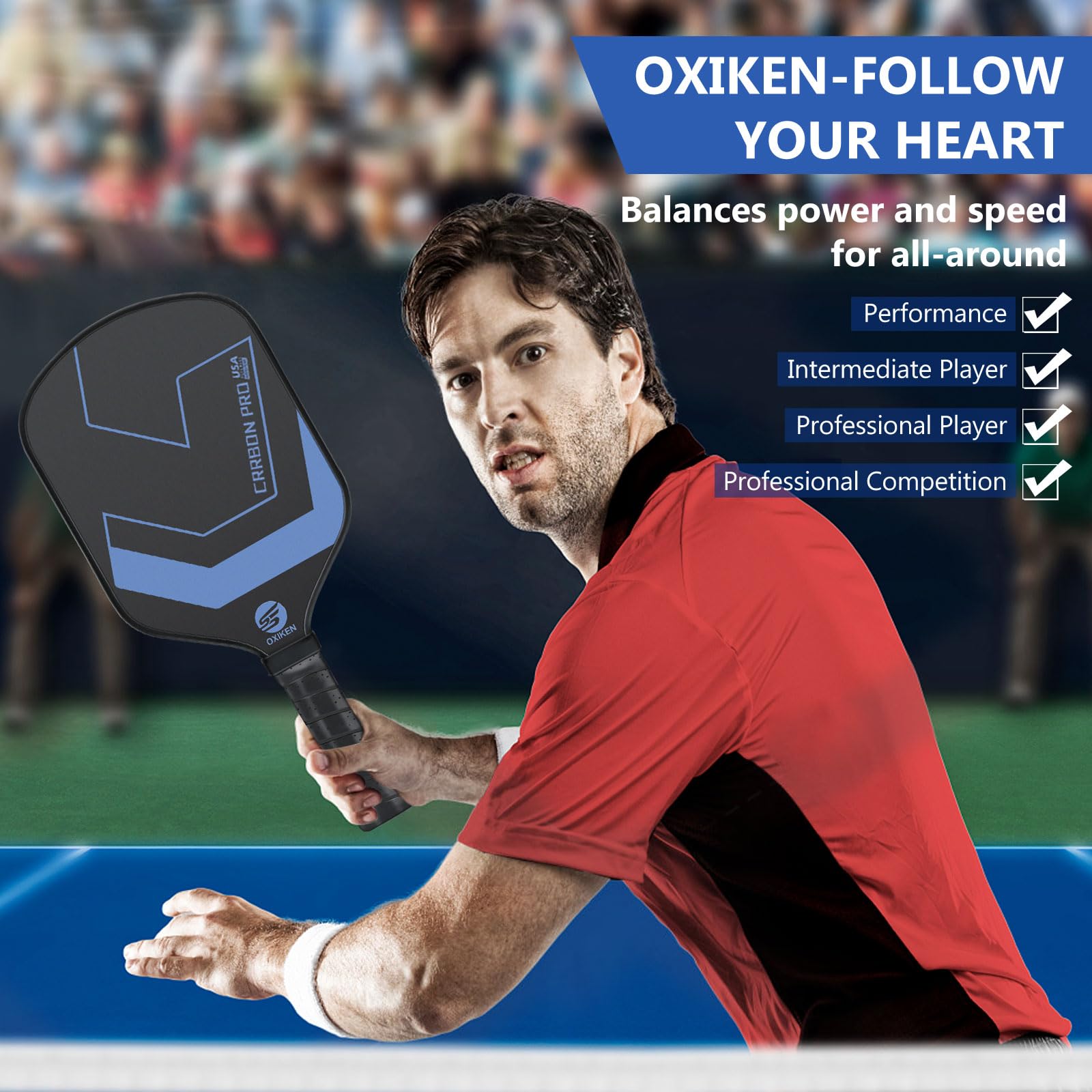 OXIKEN 10/13/16 mm USAPA Approved Pickleball Paddles - T700 Carbon Fiber Surface, Honeycomb Core, High Grit for Maximum Spin, 5.5