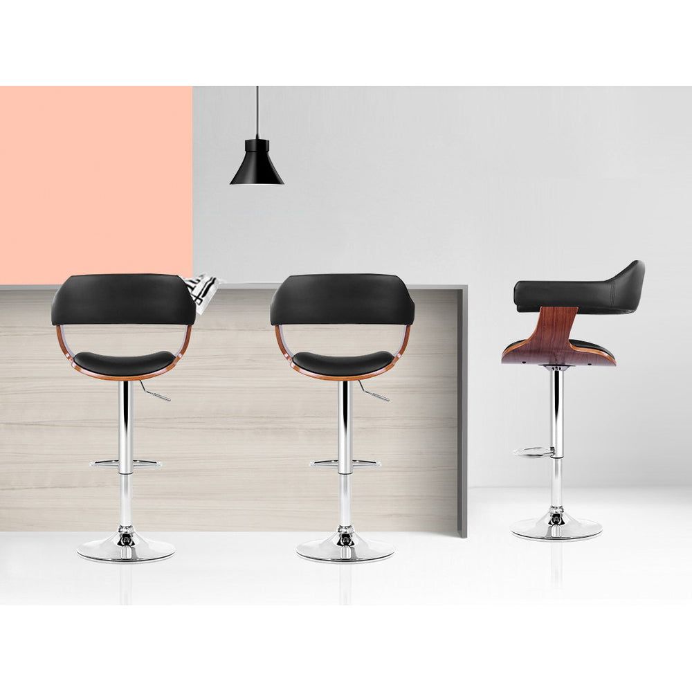 Adjustable Height Bar Stools with Gas Lift Mechanism - PU Leather Upholstery & Armrests - Black Counter Stools for Kitchen Island, Breakfast Bar, or Home Pub - Set of 2