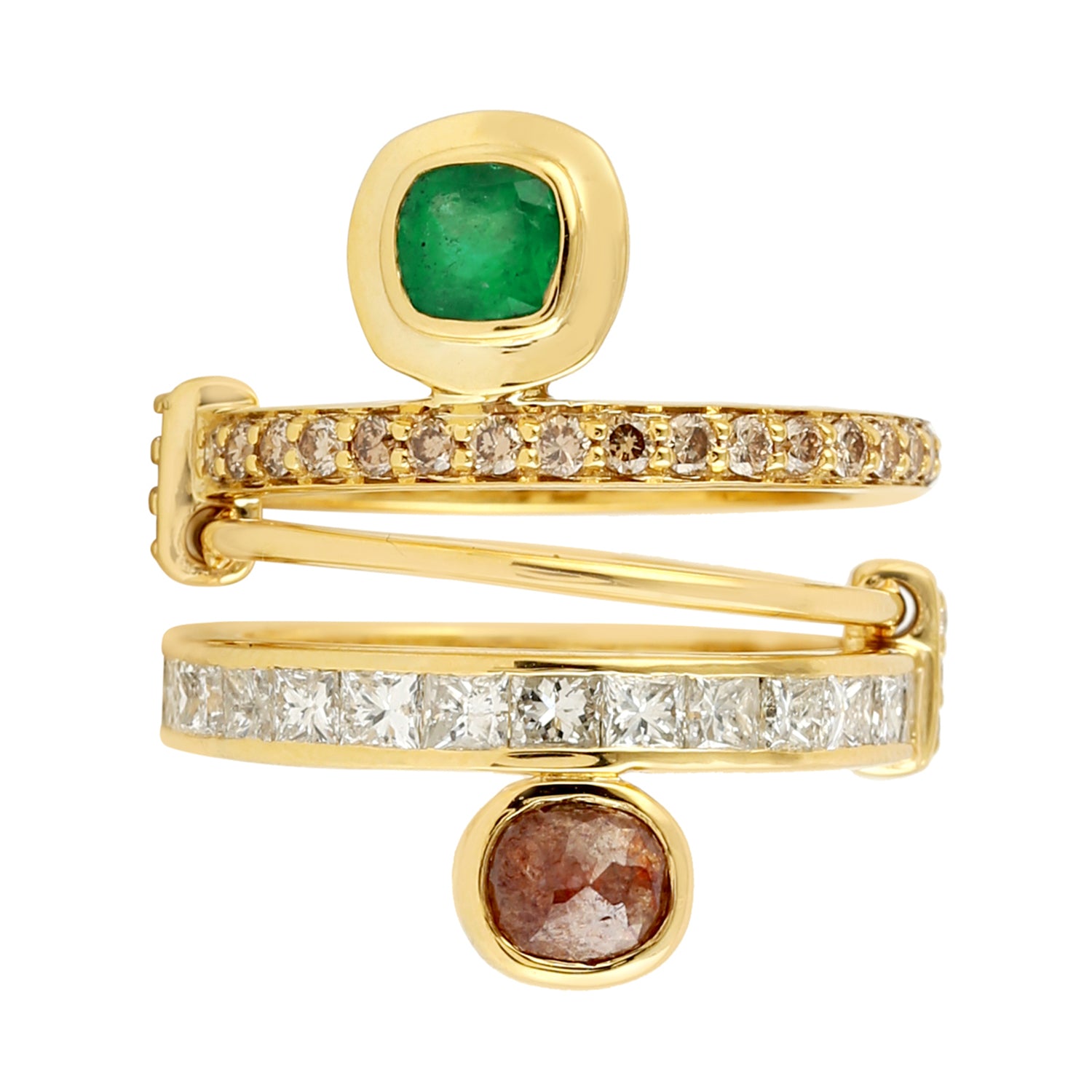 14K Yellow Gold Cushion Cut Emerald Ice Diamond Spiral Ring – Elegant Wedding, Engagement & Anniversary Jewelry Gift