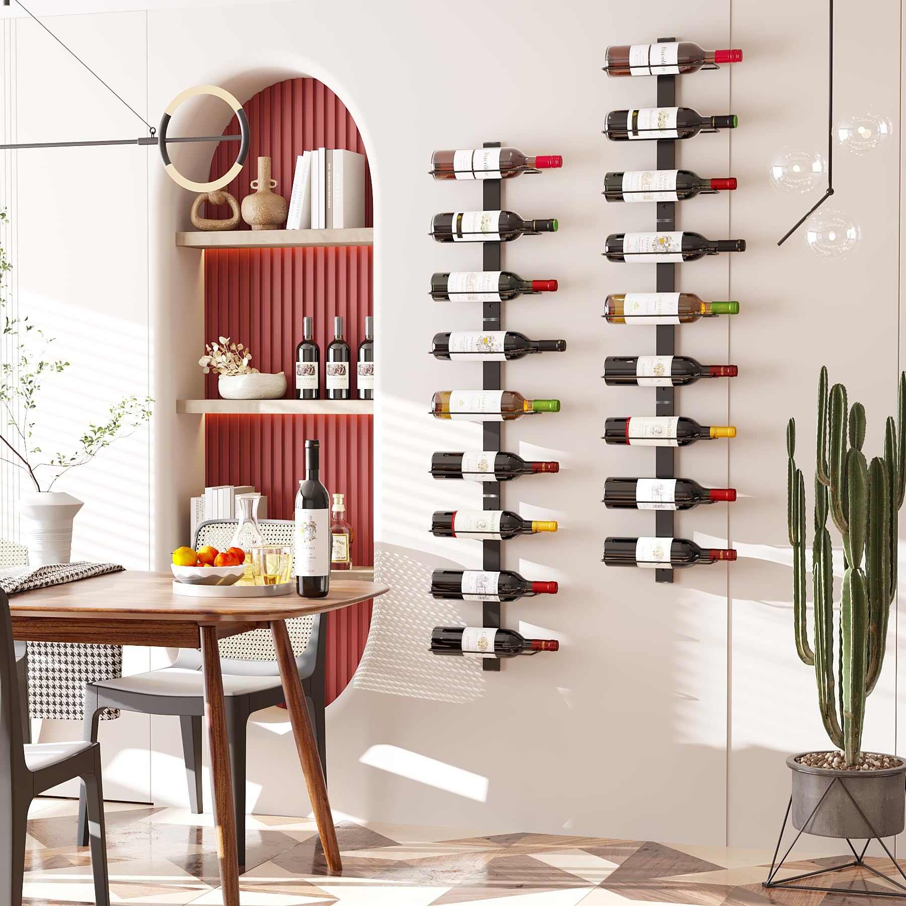 C&AHOME 18 Bottle Wall Mounted Wine Rack - Adjustable & Separable Metal Hanging Wine Holder for Kitchen, Pantry, Bar - Space Saving Wine Storage Solution for Home & Restaurants