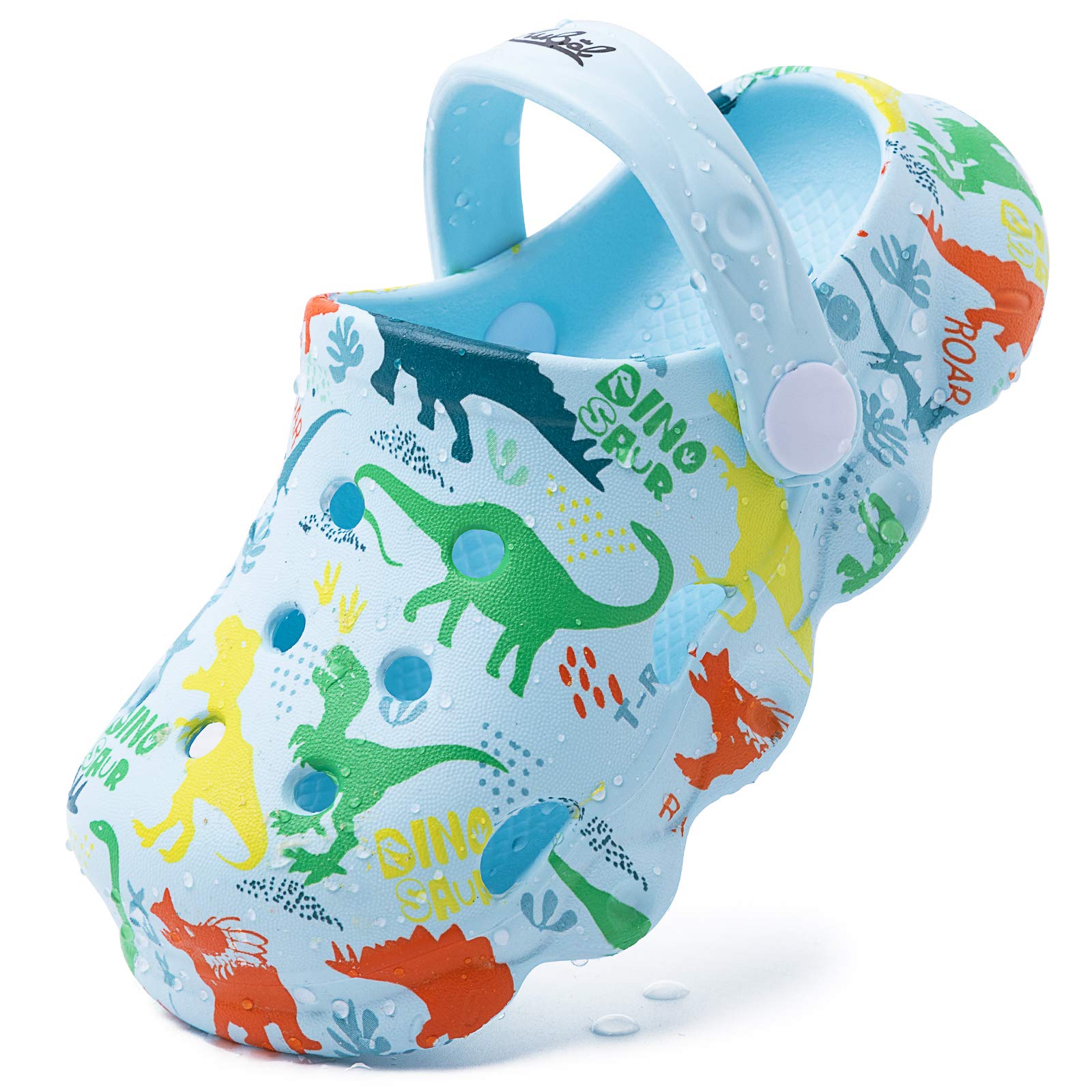 **TechCity Kids Dinosaur Garden Shoes - Cute Cartoon Sandals & Clogs for Toddlers, Boys & Girls - Non-Slip Beach Pool Water Shoes for Summer Slides - Perfect for Outdoor Play, Swimming & Garden Adventures**