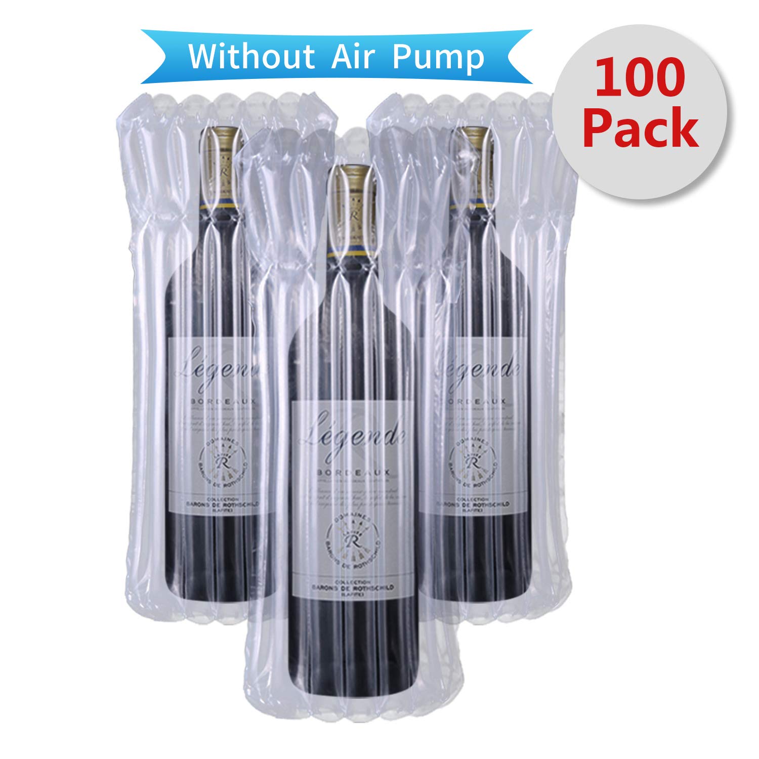 100 Pack Reusable Inflatable Wine Bottle Protectors - Travel Air Column Sleeves for Safe Wine Transportation | Bubble Wrap Alternative for Shipping, Moving & Gifting (Air Pump Not Included) | Perfect for Home Movers, Wine Collectors & E-commerce Sellers
